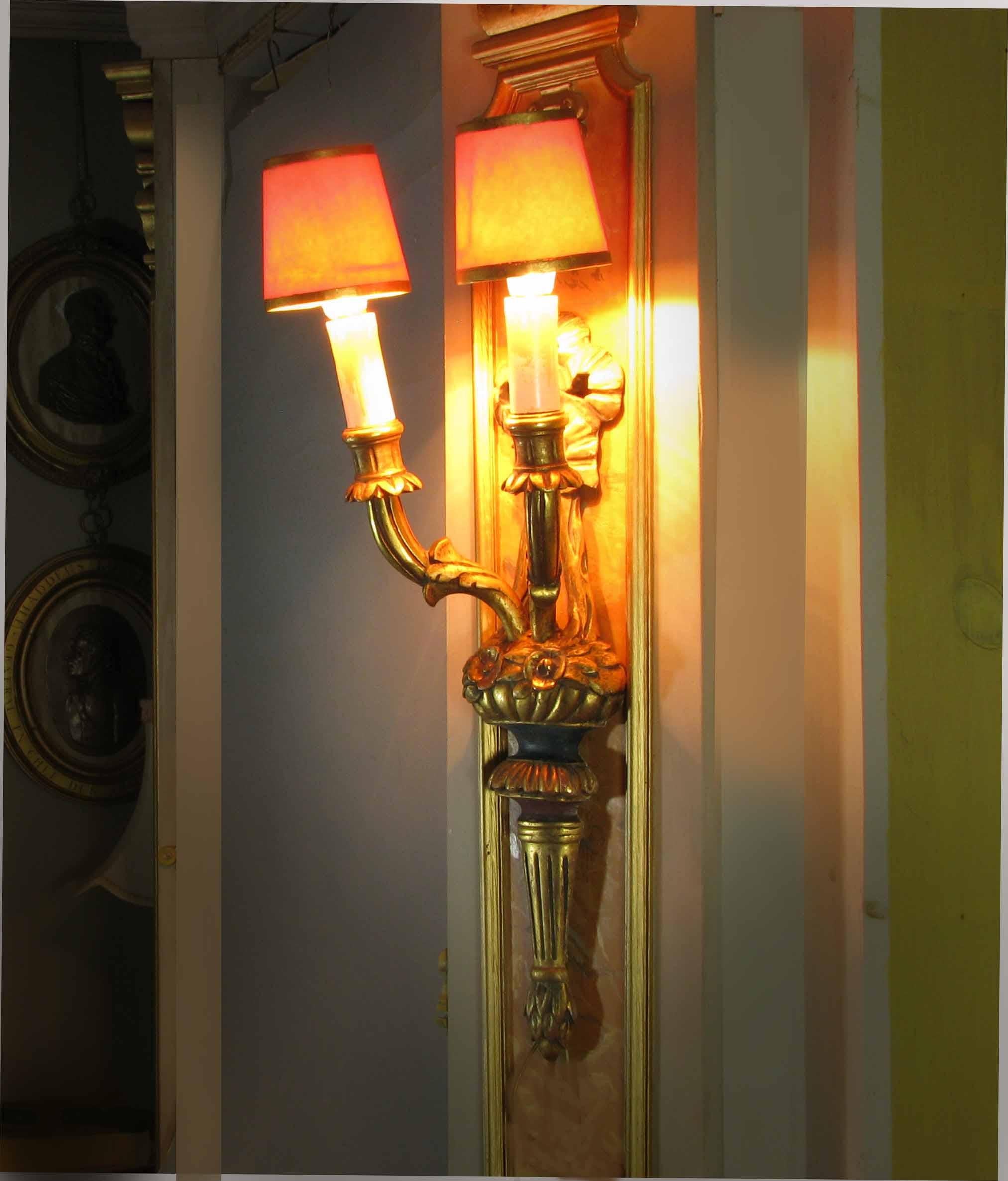 Louis XVI Style Giltwoid Twin-Branch Wall Light First Half of 20th Century For Sale 3