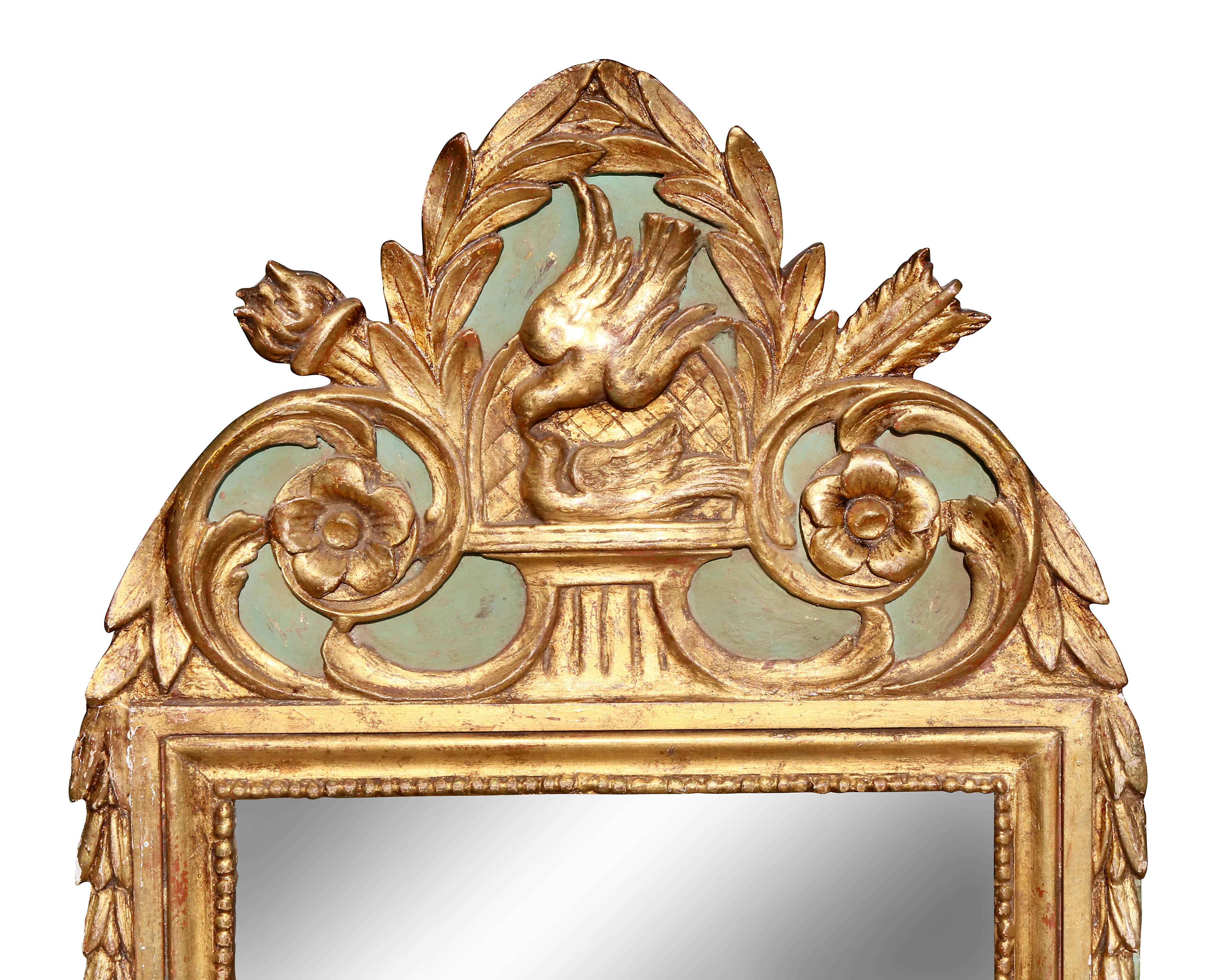 French Louis XVI Style Giltwood and Painted Mirror