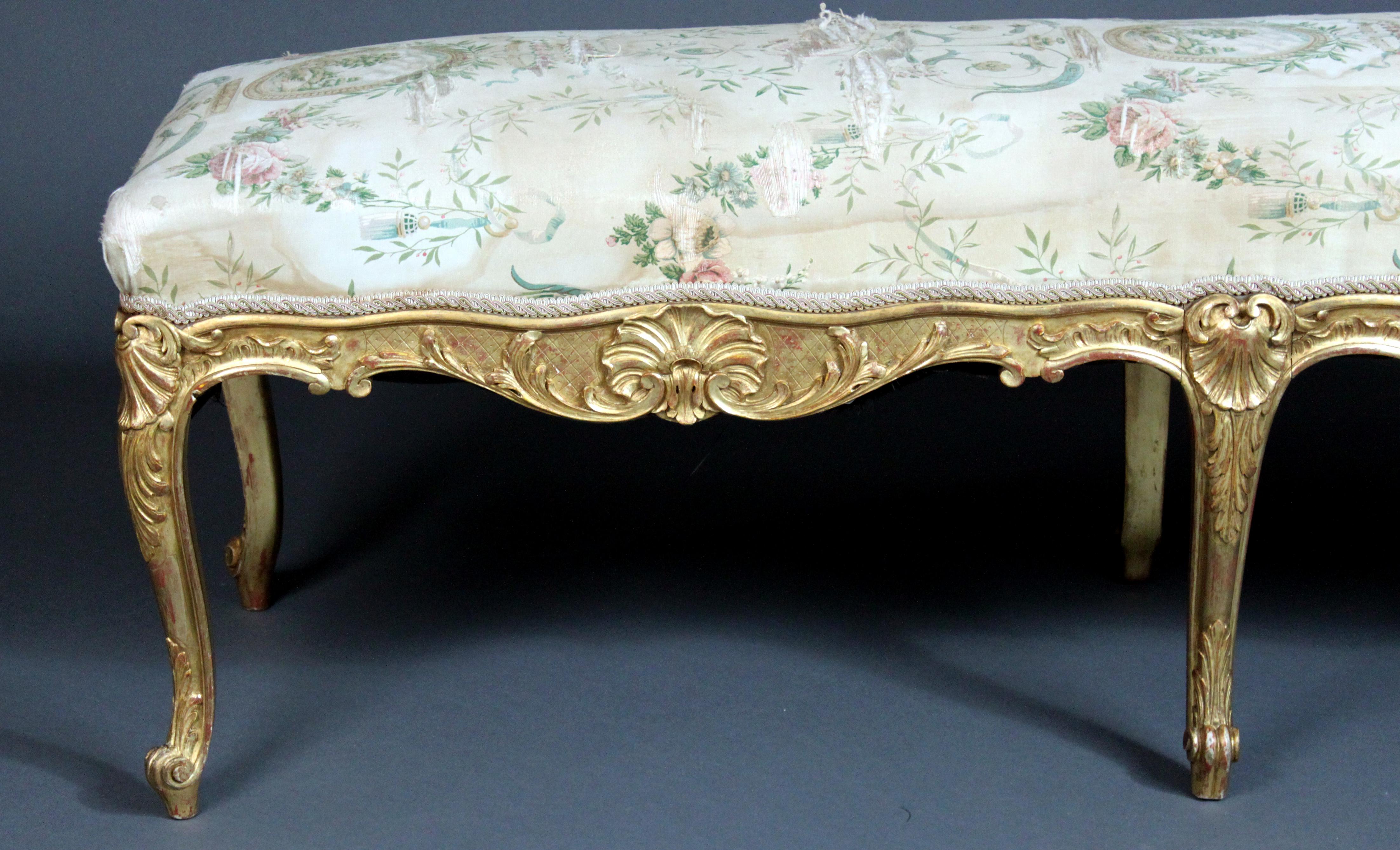 French Louis XVI Style Giltwood Cabriole Leg Stool