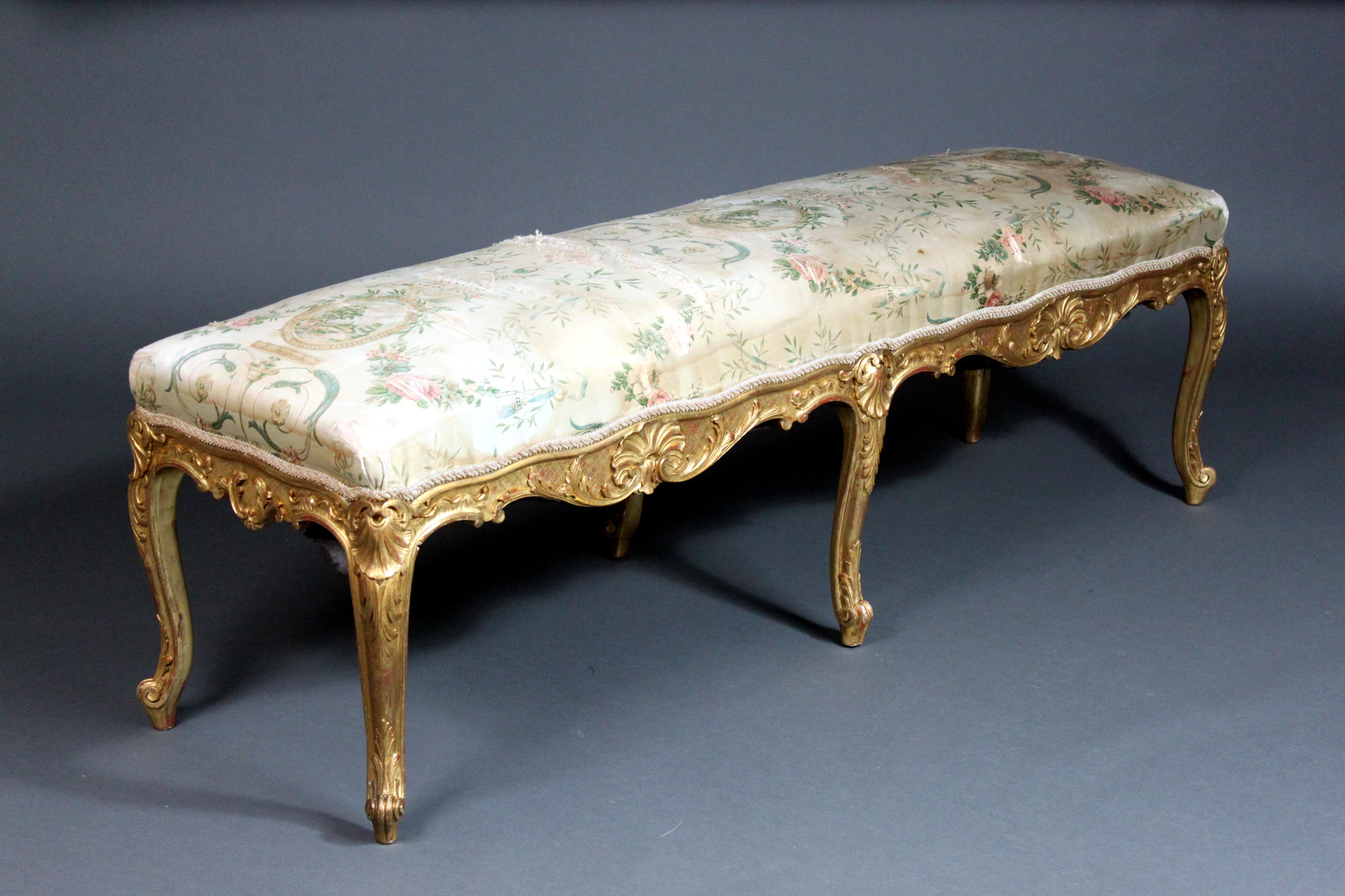 19th Century Louis XVI Style Giltwood Cabriole Leg Stool