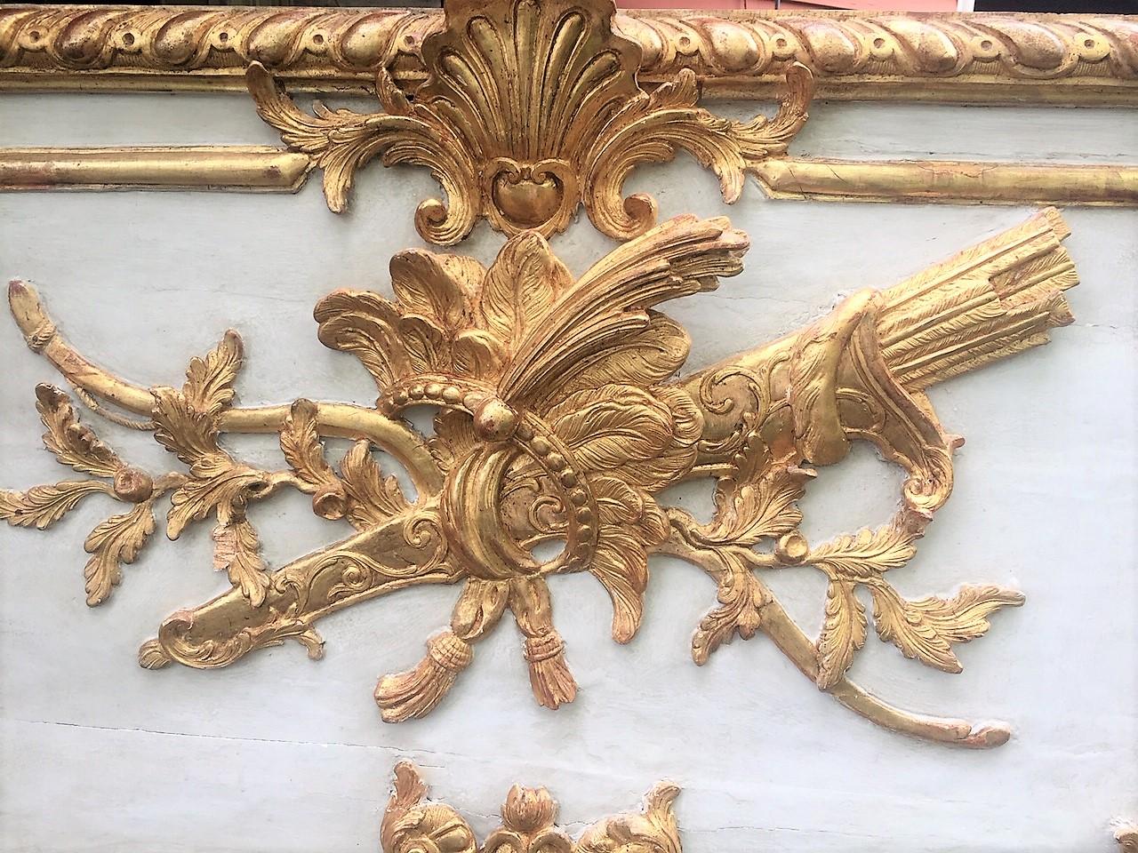 20th Century Louis XVI Style Giltwood Carved Trumeau Boiserie Fragment with Trophy