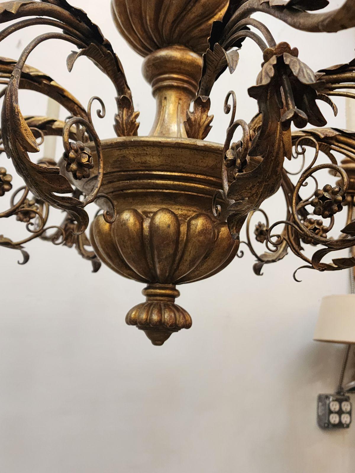 Louis XVI Style Giltwood Chandelier  In Excellent Condition For Sale In Dallas, TX