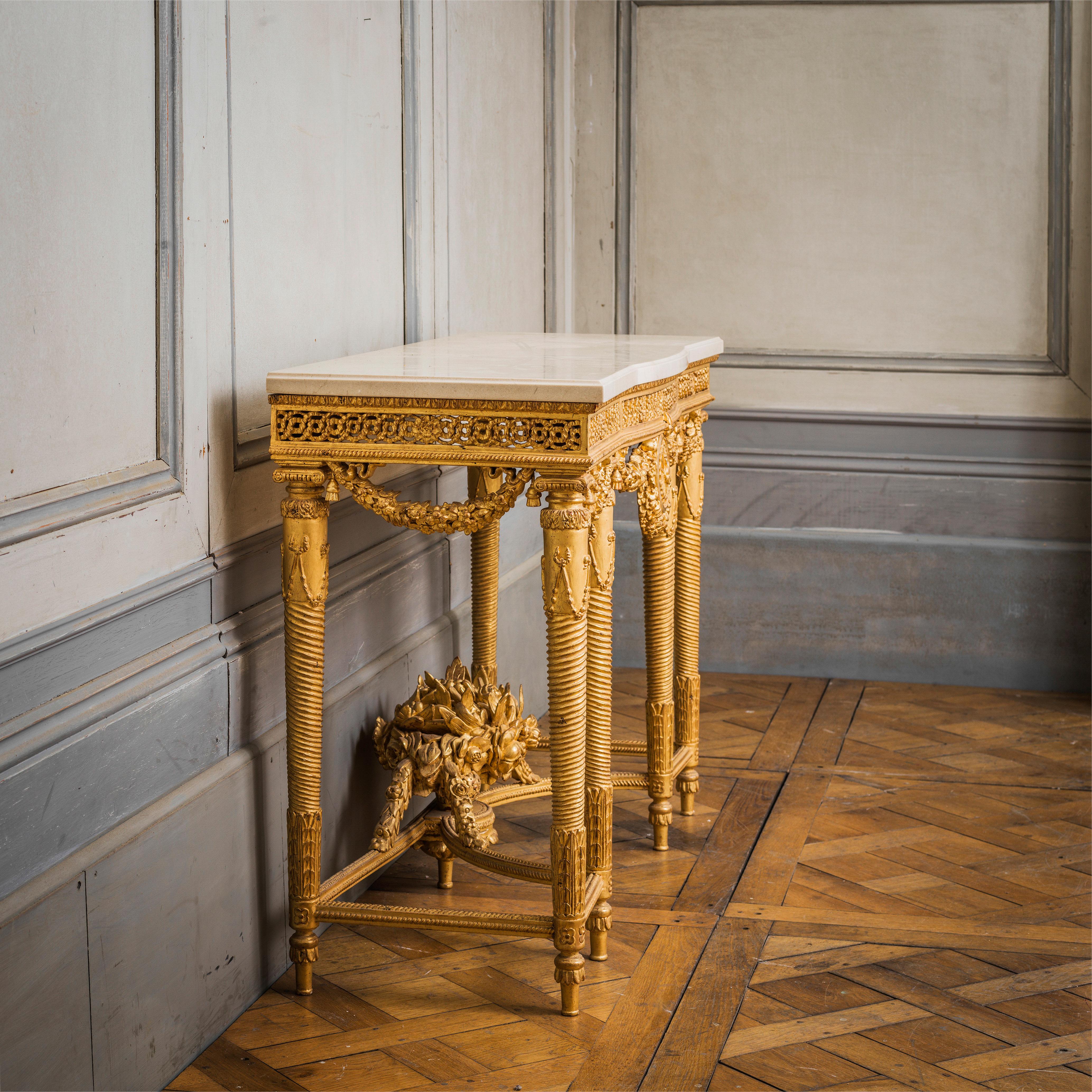 Hand-Carved Louis XVI Style Giltwood Console For Sale