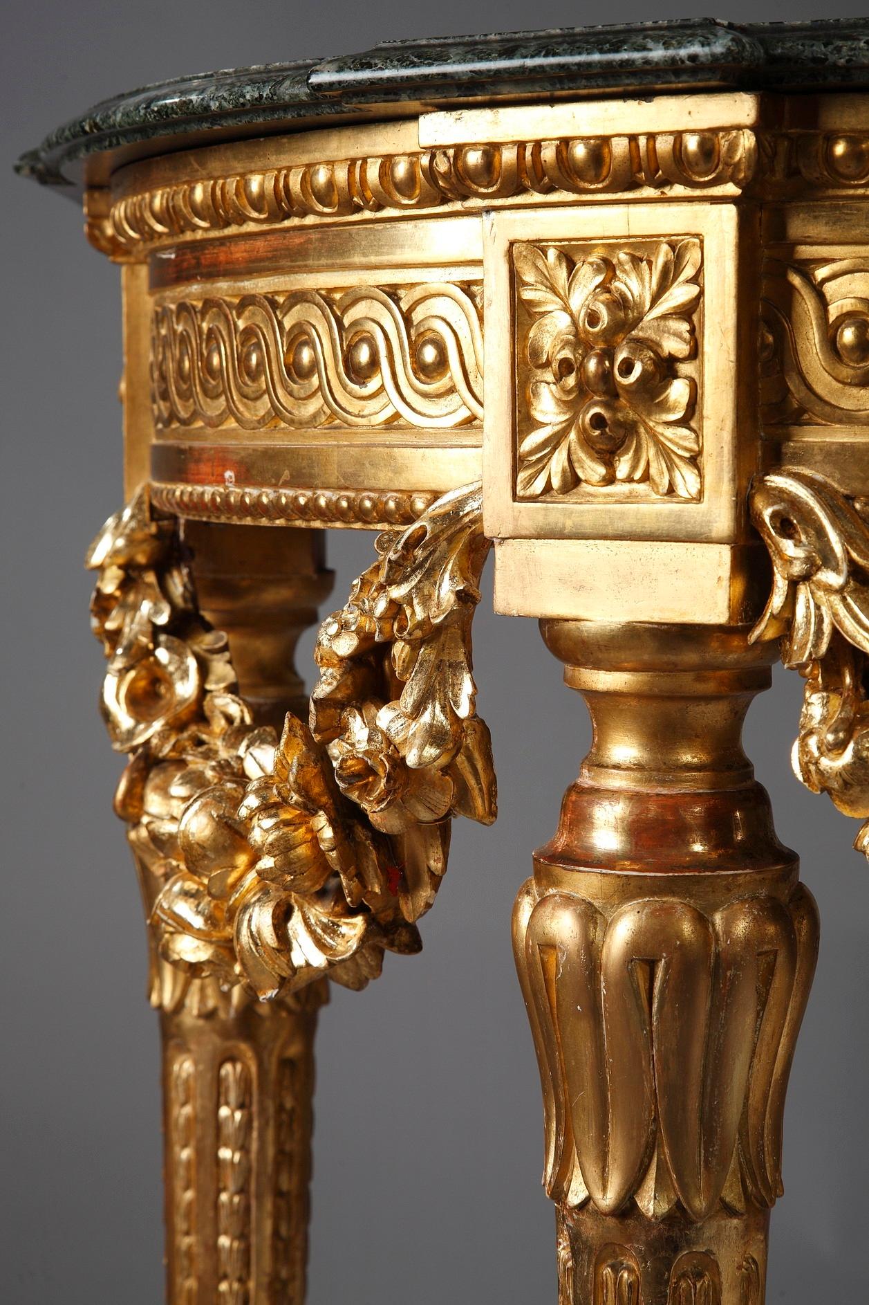 Marble Louis XVI-Style Giltwood Console Table, circa 1860