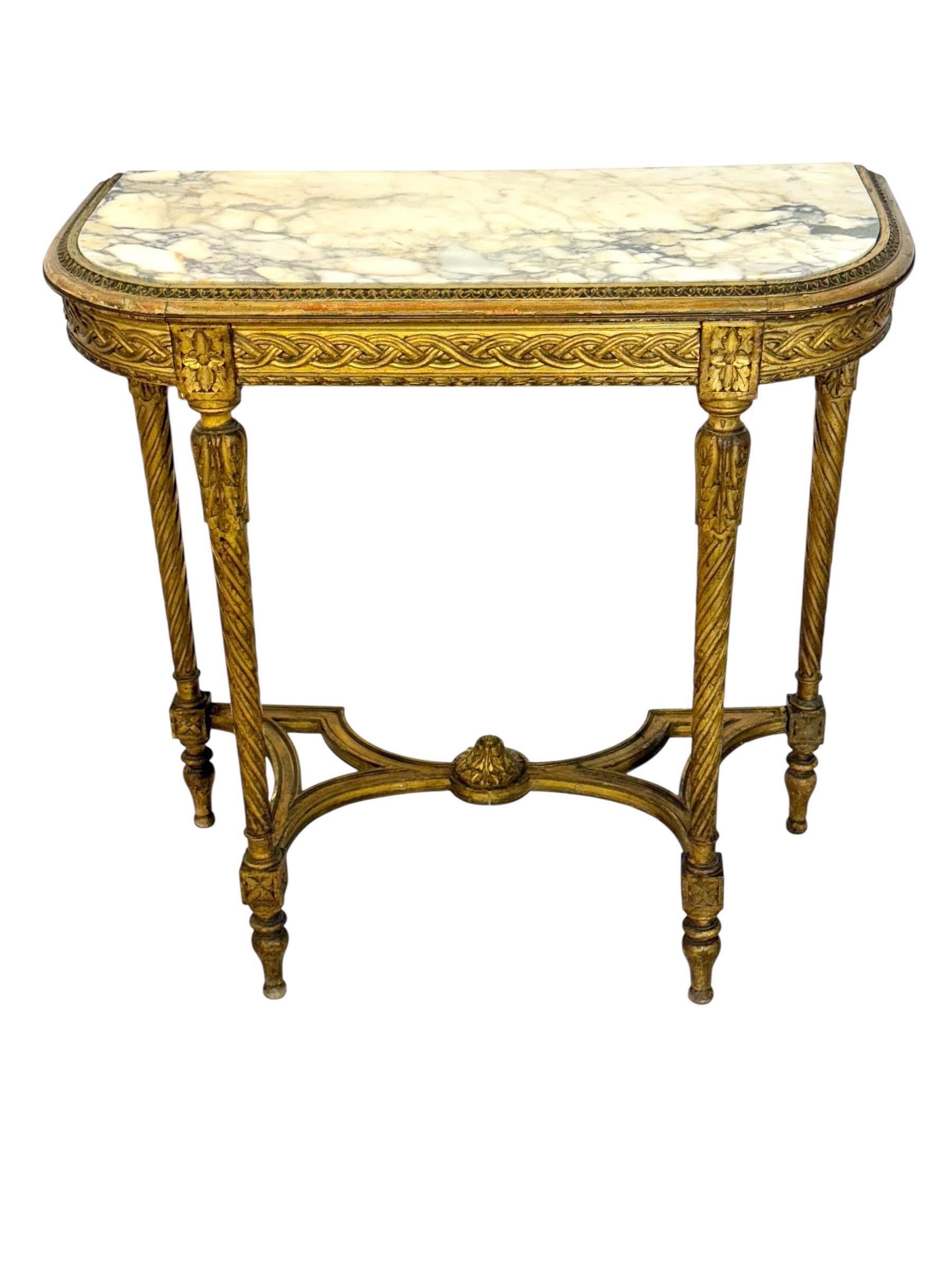 Konsole aus Giltwood im Louis-XVI-Stil mit Marmorplatte, 19. Jahrhundert im Angebot 9