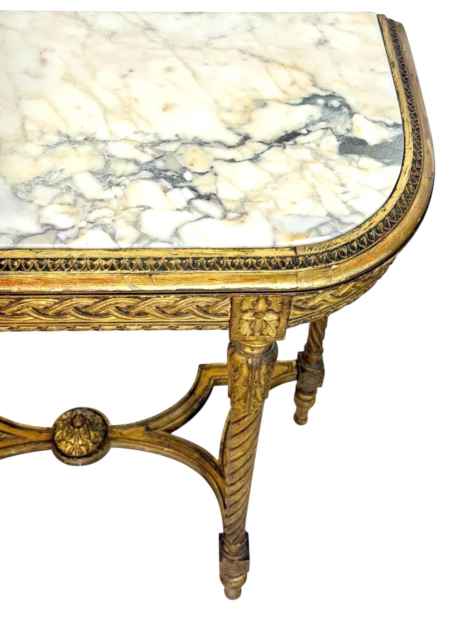 Konsole aus Giltwood im Louis-XVI-Stil mit Marmorplatte, 19. Jahrhundert im Angebot 11