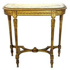 Console in legno dorato in stile Luigi XVI con piano in marmo, XIX secolo