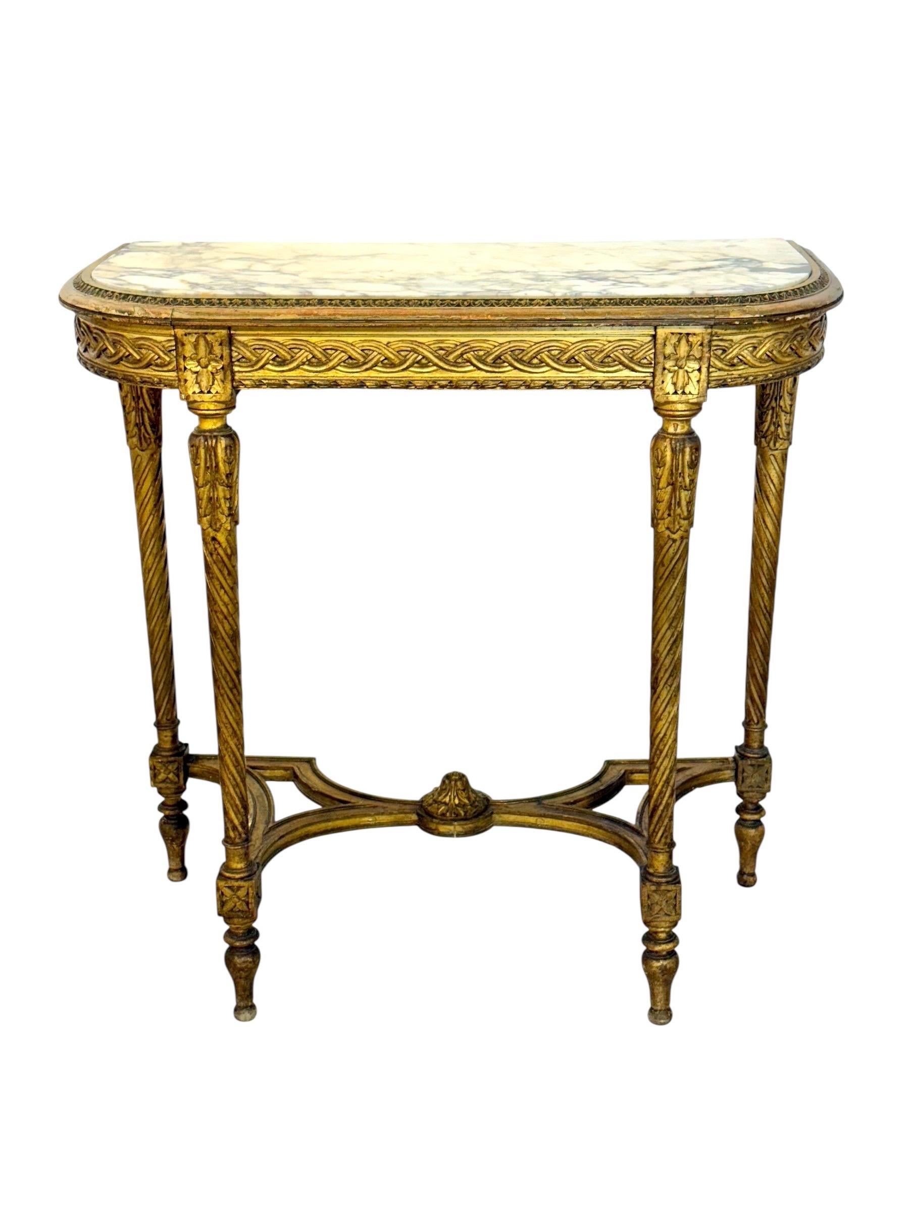 Konsole aus Giltwood im Louis-XVI-Stil mit Marmorplatte, 19. Jahrhundert im Angebot