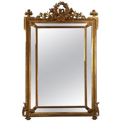 Antique Louis XVI-Style Giltwood Cushion Mirror, 19th Century