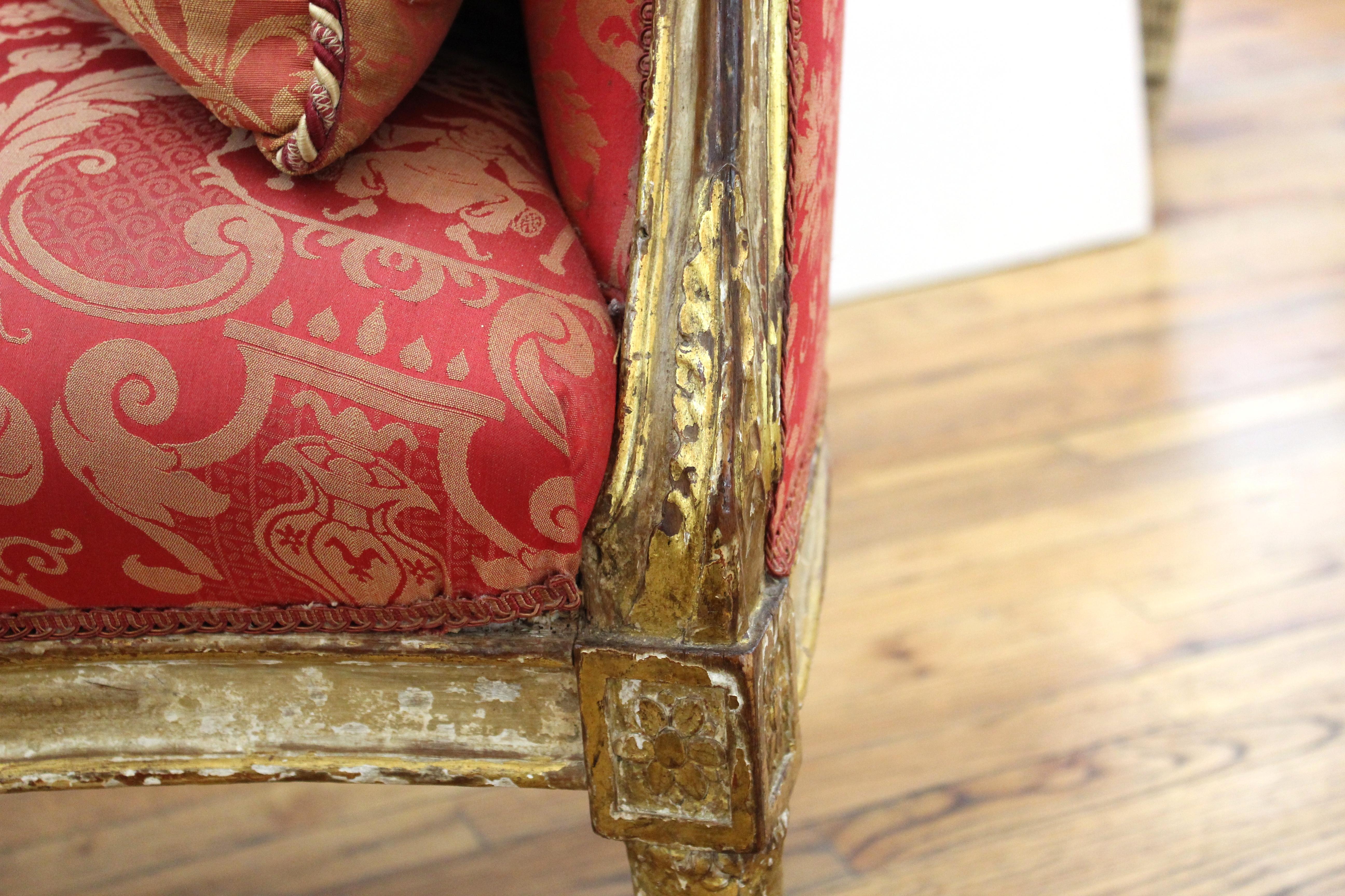 Louis XVI Style Giltwood Fauteuil with Damask Upholstery 5