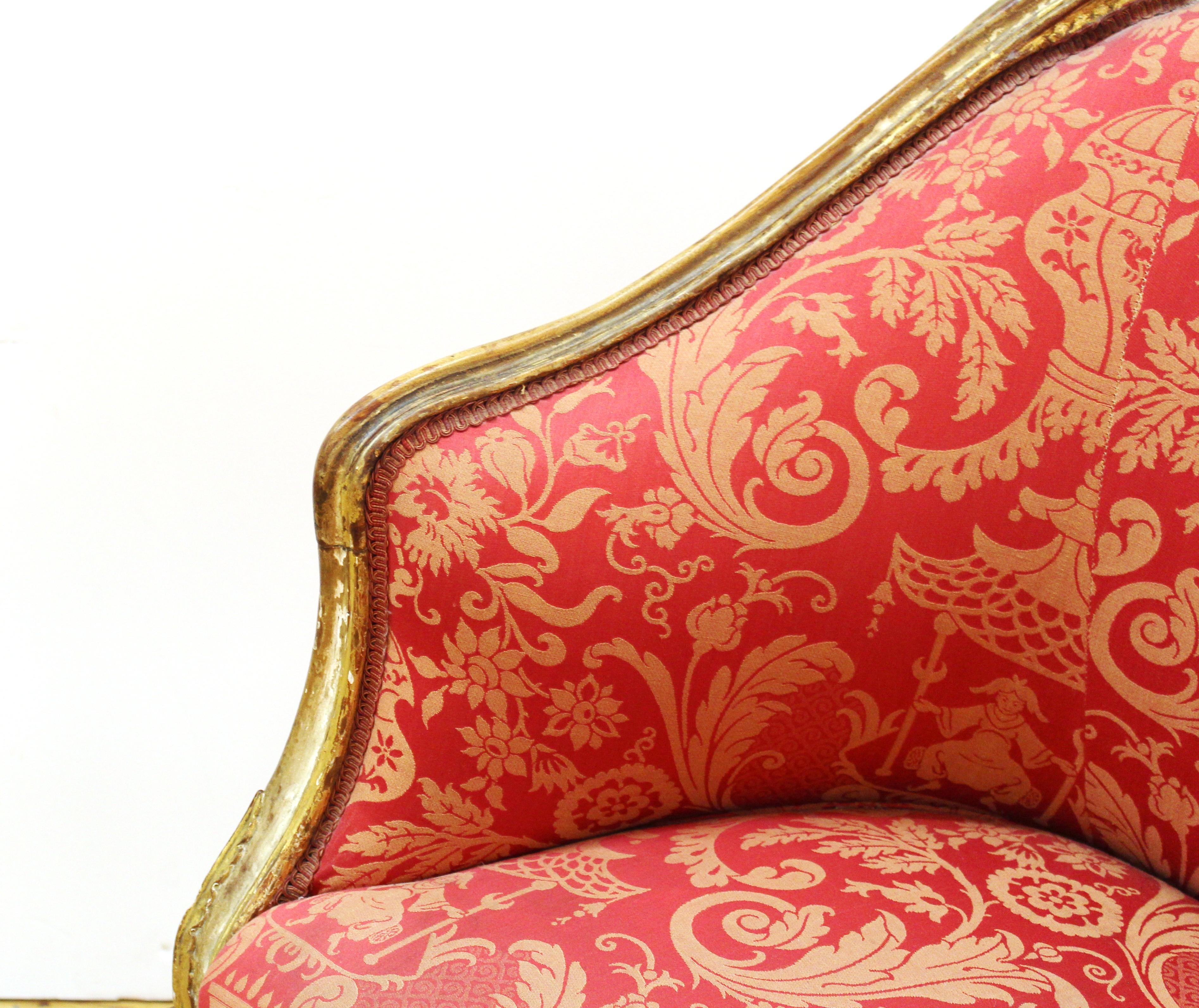 Louis XVI Style Giltwood Fauteuil with Damask Upholstery 2