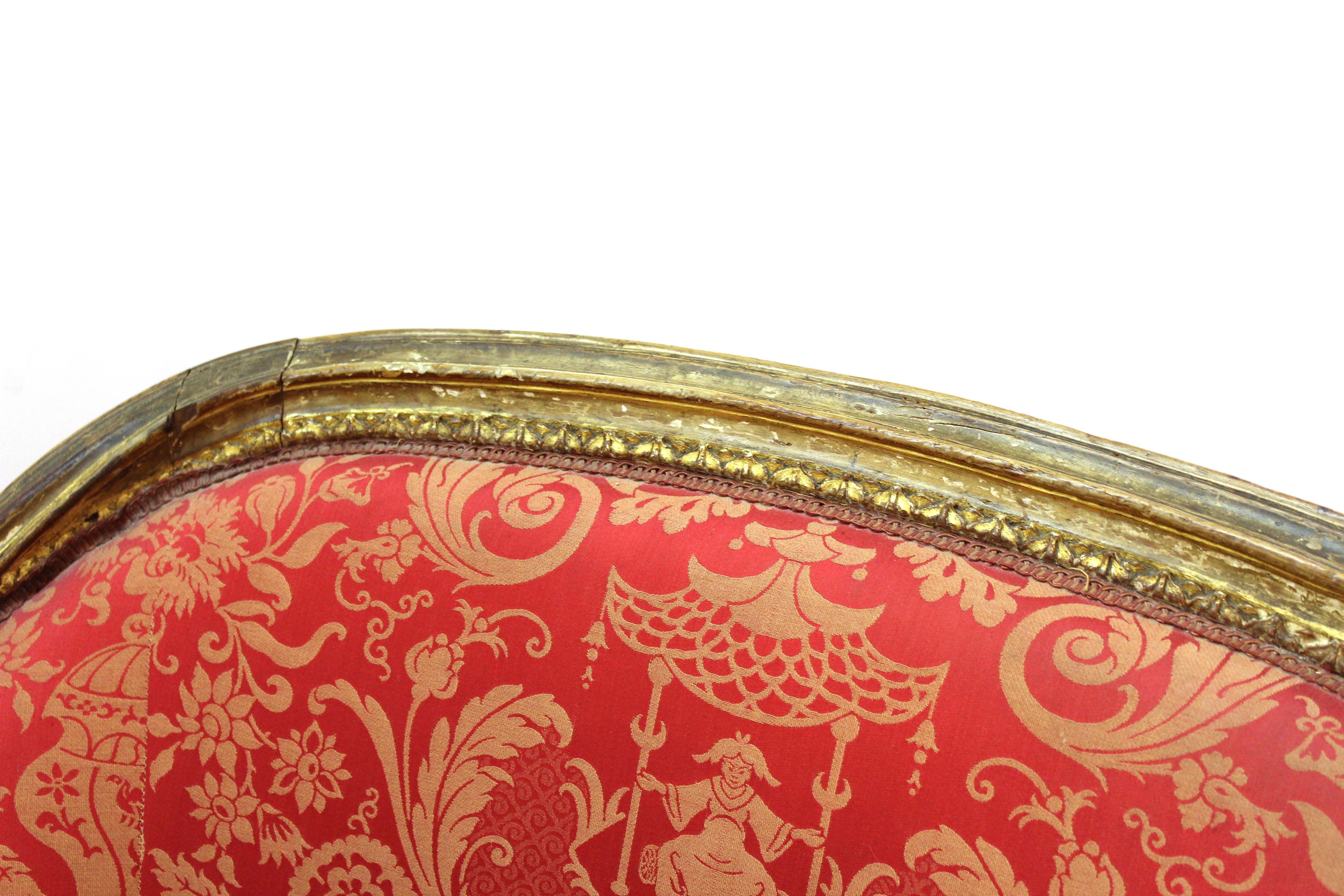 Louis XVI Style Giltwood Fauteuil with Damask Upholstery 3