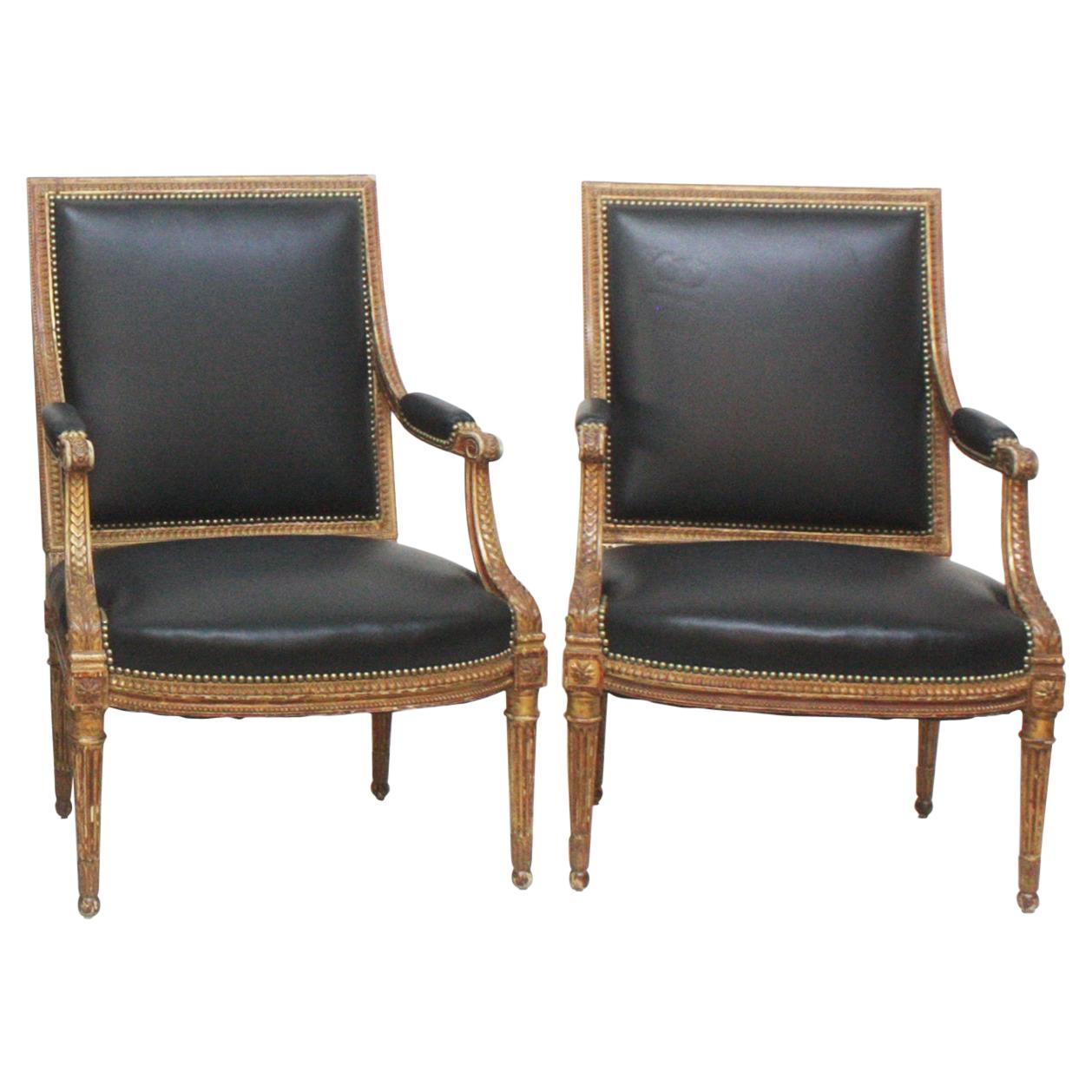 Louis XVI-Style Giltwood Fauteuils / Armchairs