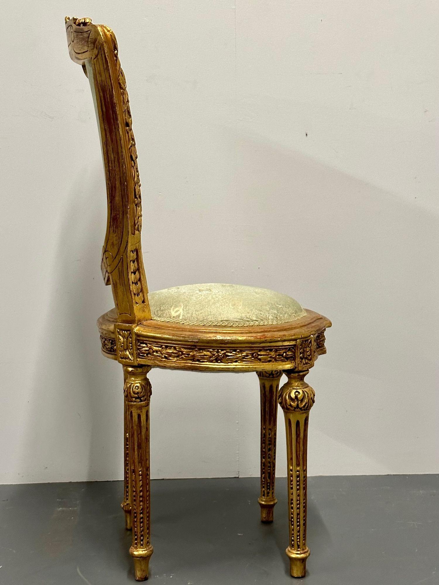 Louis XVI Style Giltwood Hand Carved Side / Accent Chair, Chanel Fabric, 19th C. 5