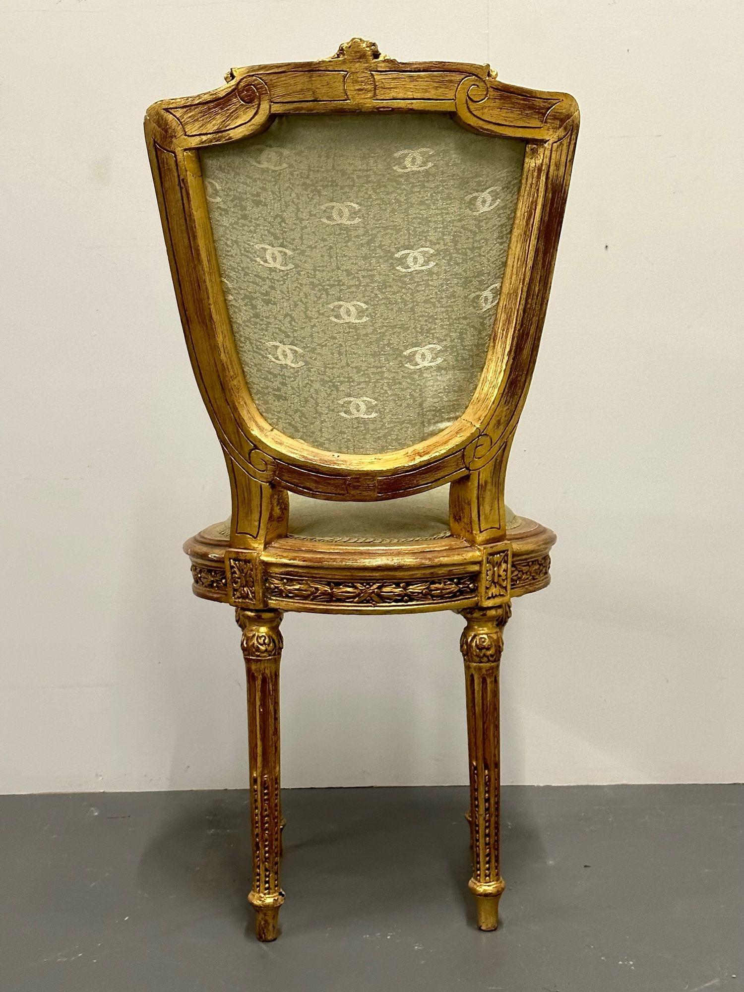 Louis XVI Style Giltwood Hand Carved Side / Accent Chair, Chanel Fabric, 19th C. 6