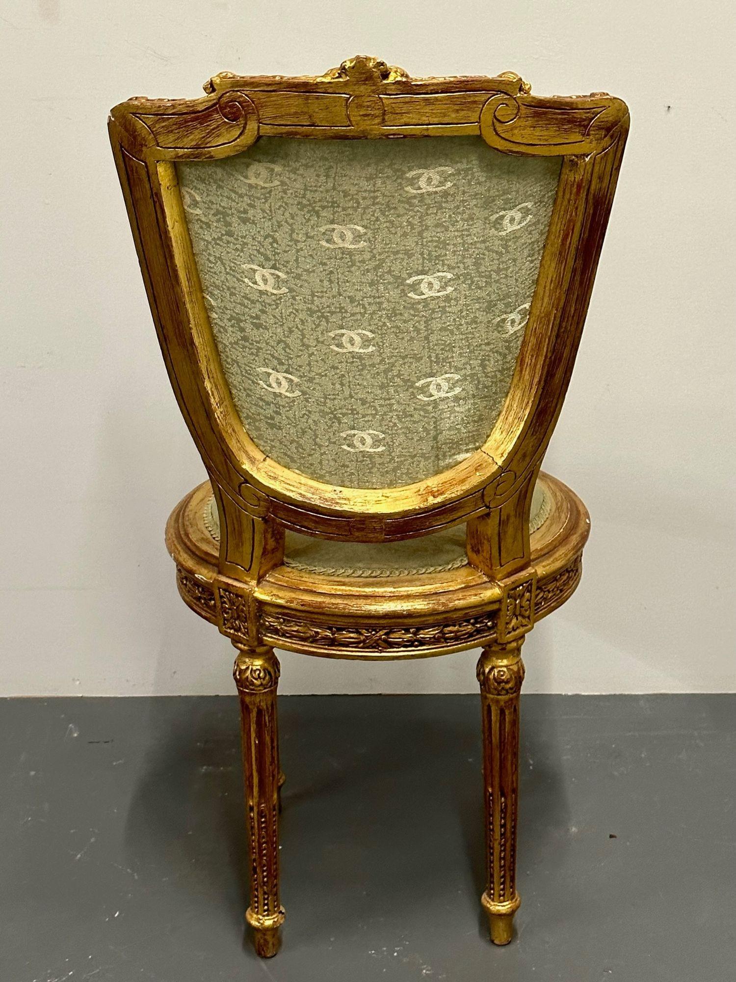 Louis XVI Style Giltwood Hand Carved Side / Accent Chair, Chanel Fabric, 19th C. 7