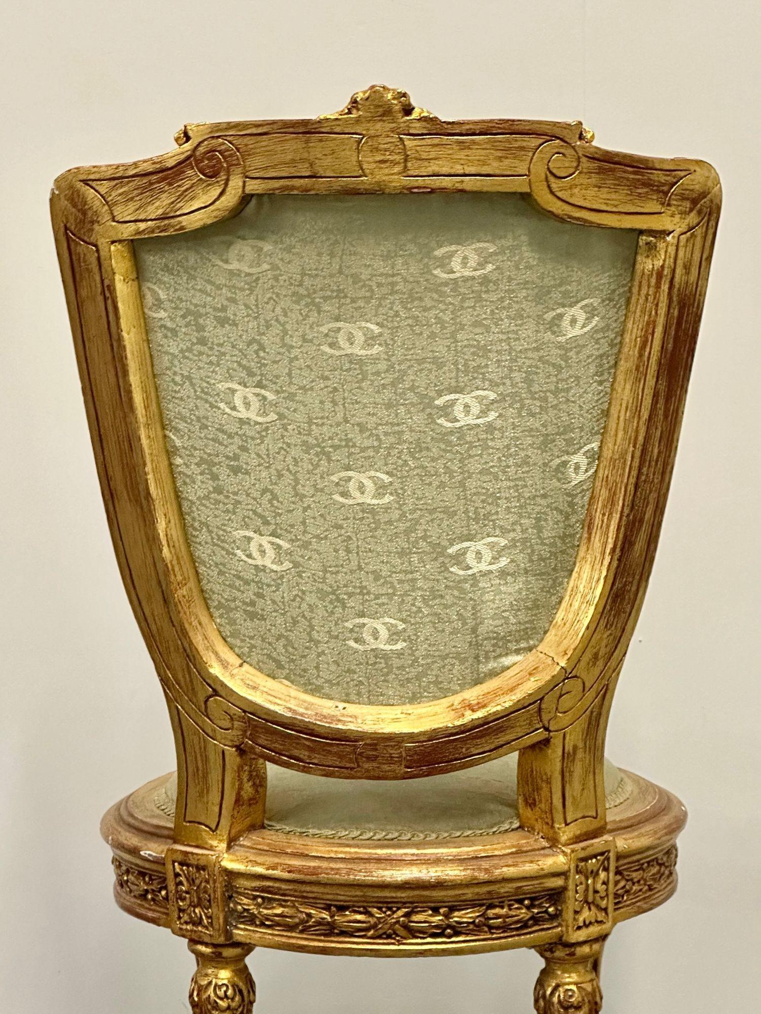 Louis XVI Style Giltwood Hand Carved Side / Accent Chair, Chanel Fabric, 19th C. 8