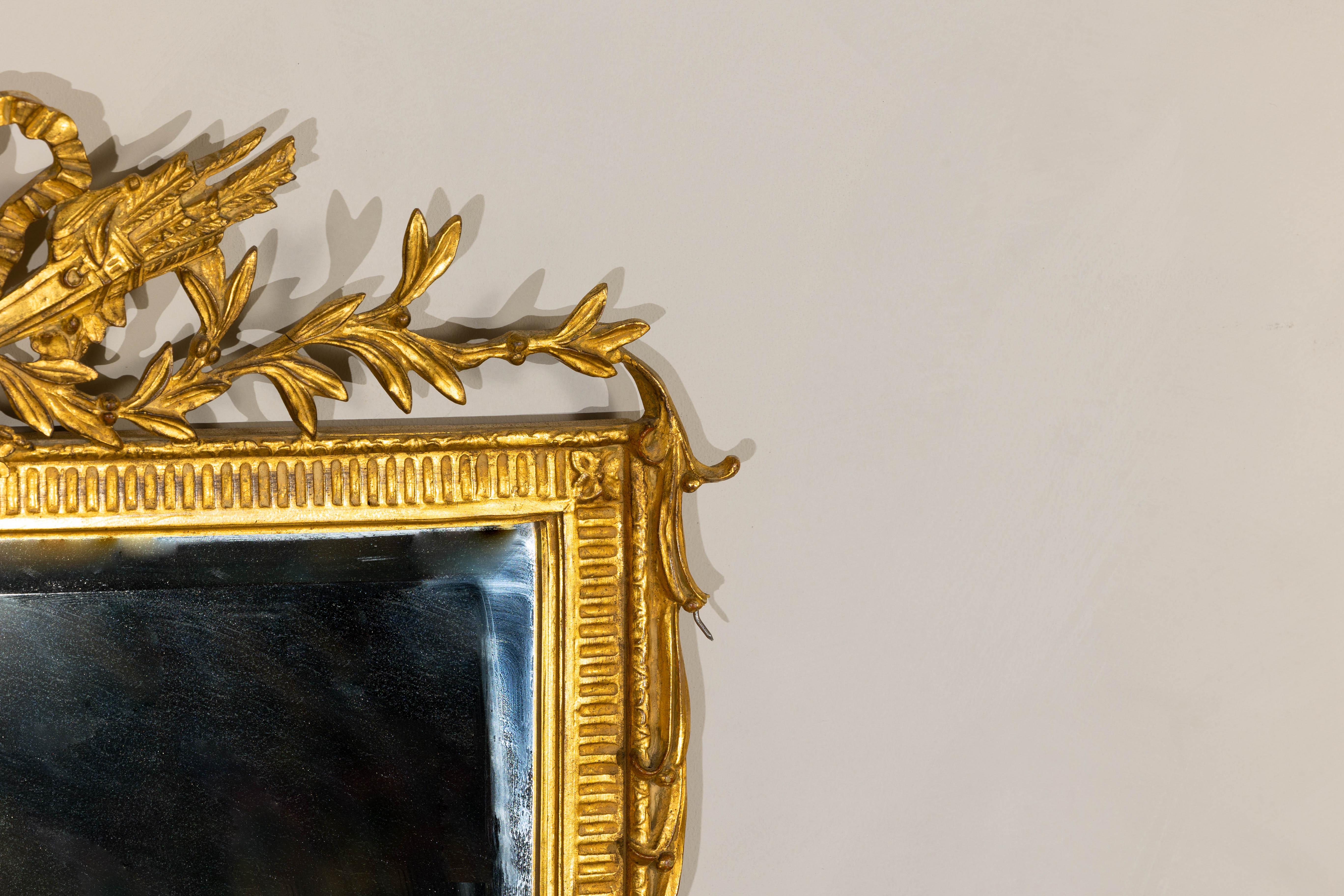 Louis XVI-Style Giltwood Mirror with Allegorical Crest of Triumph and Virtue For Sale 5