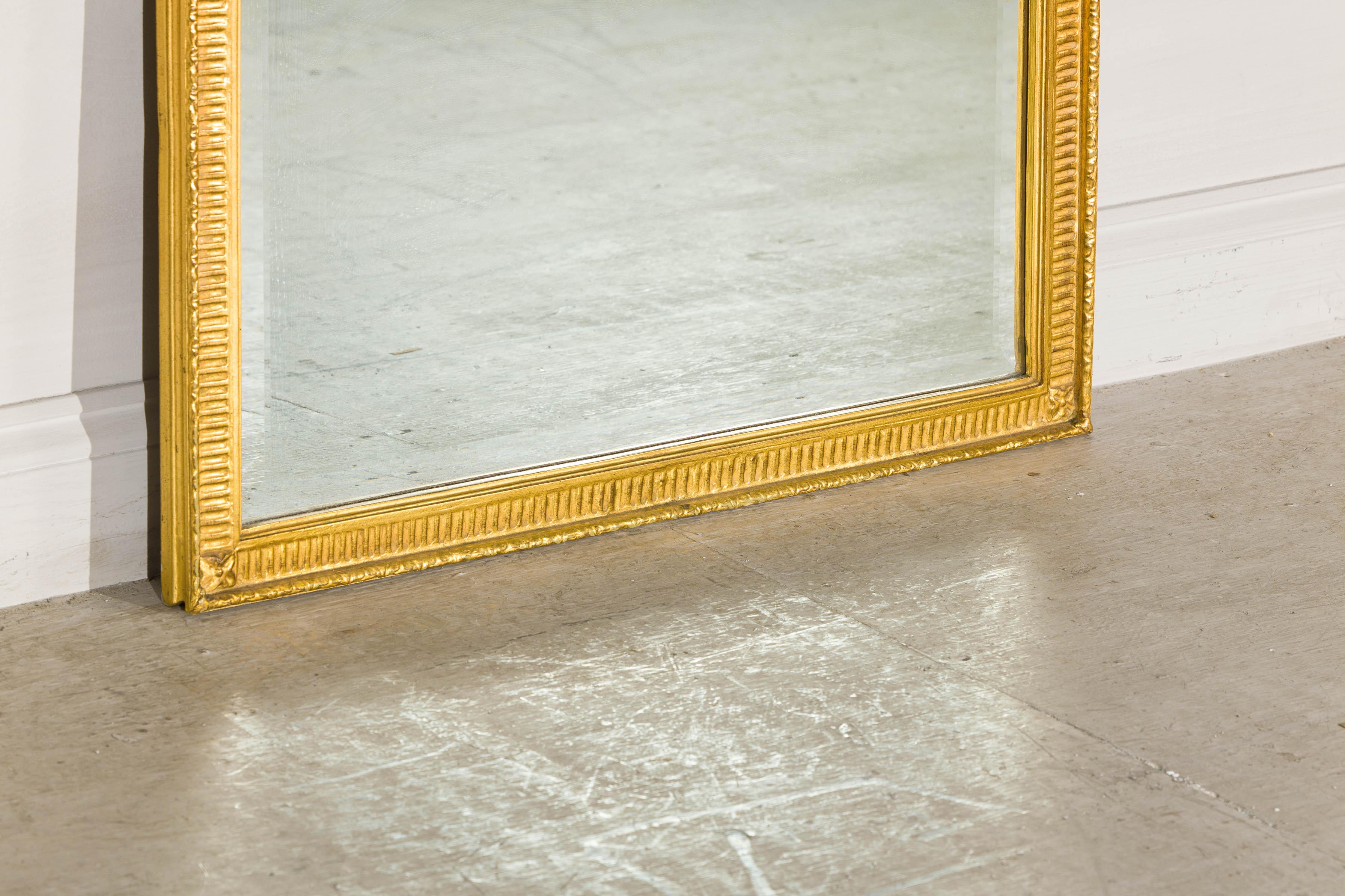 Louis XVI-Style Giltwood Mirror with Allegorical Crest of Triumph and Virtue For Sale 2