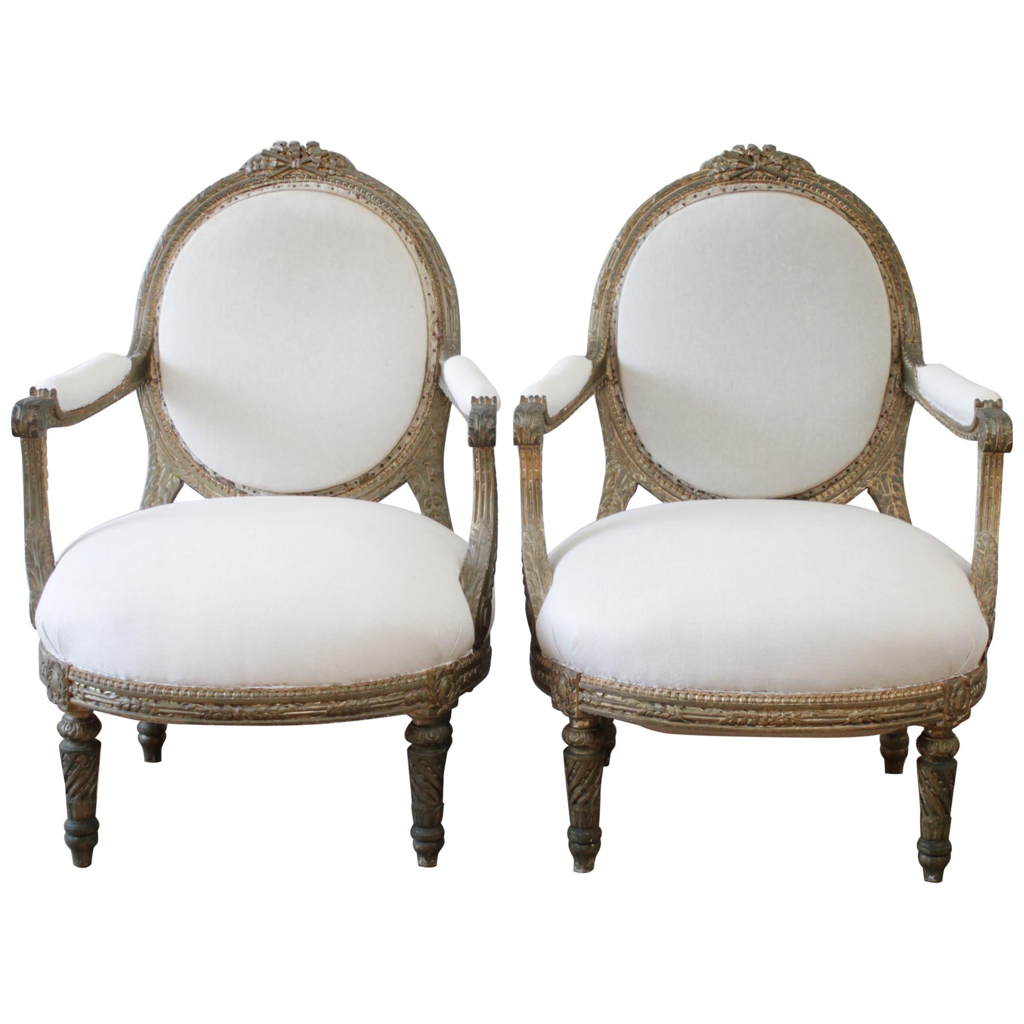 Louis XVI Style Giltwood Open Armchairs For Sale