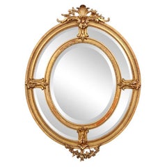 Louis XVI Style Giltwood Oval Mirror with Beveled Glass