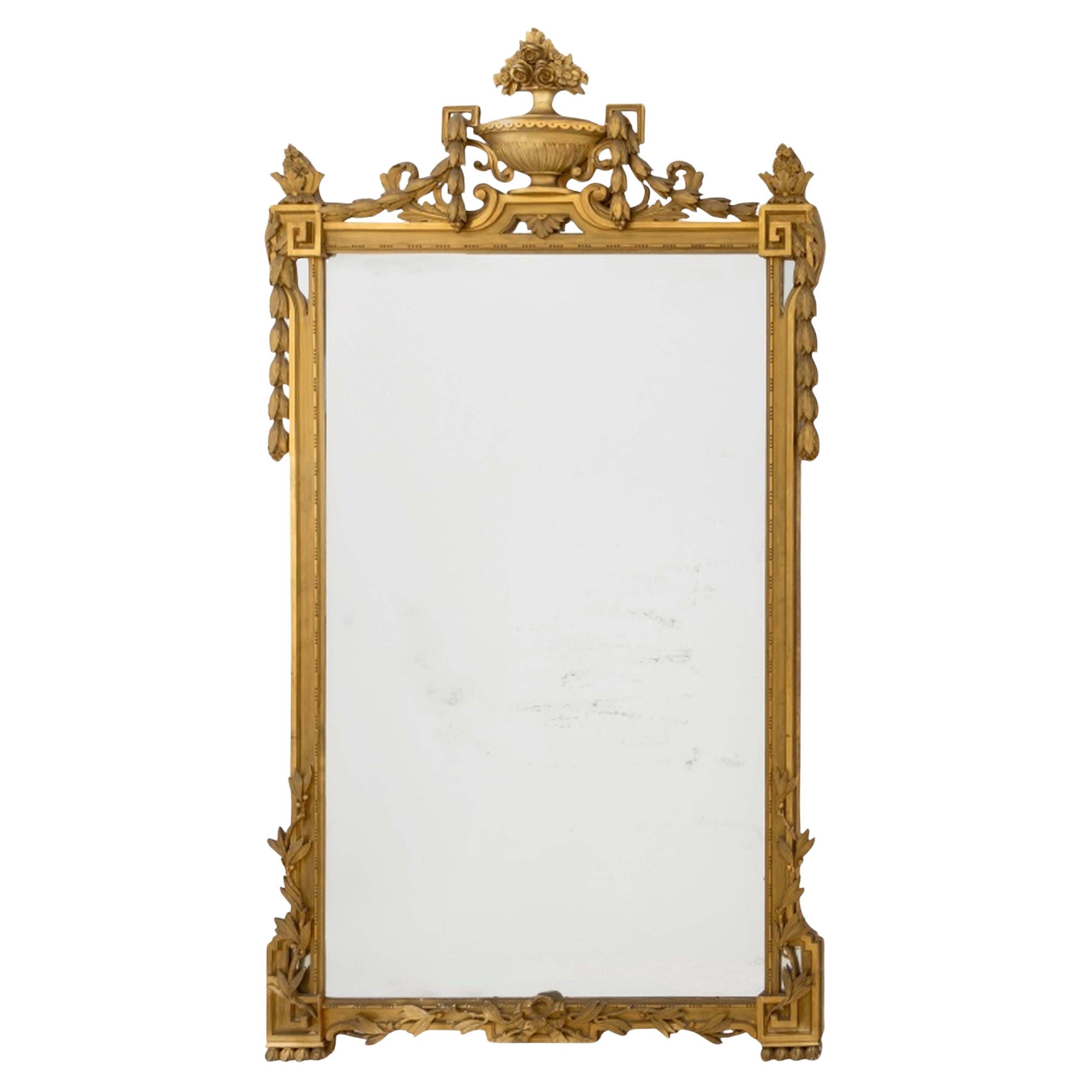 Specchio da soffitto in legno dorato in stile Luigi XVI in vendita