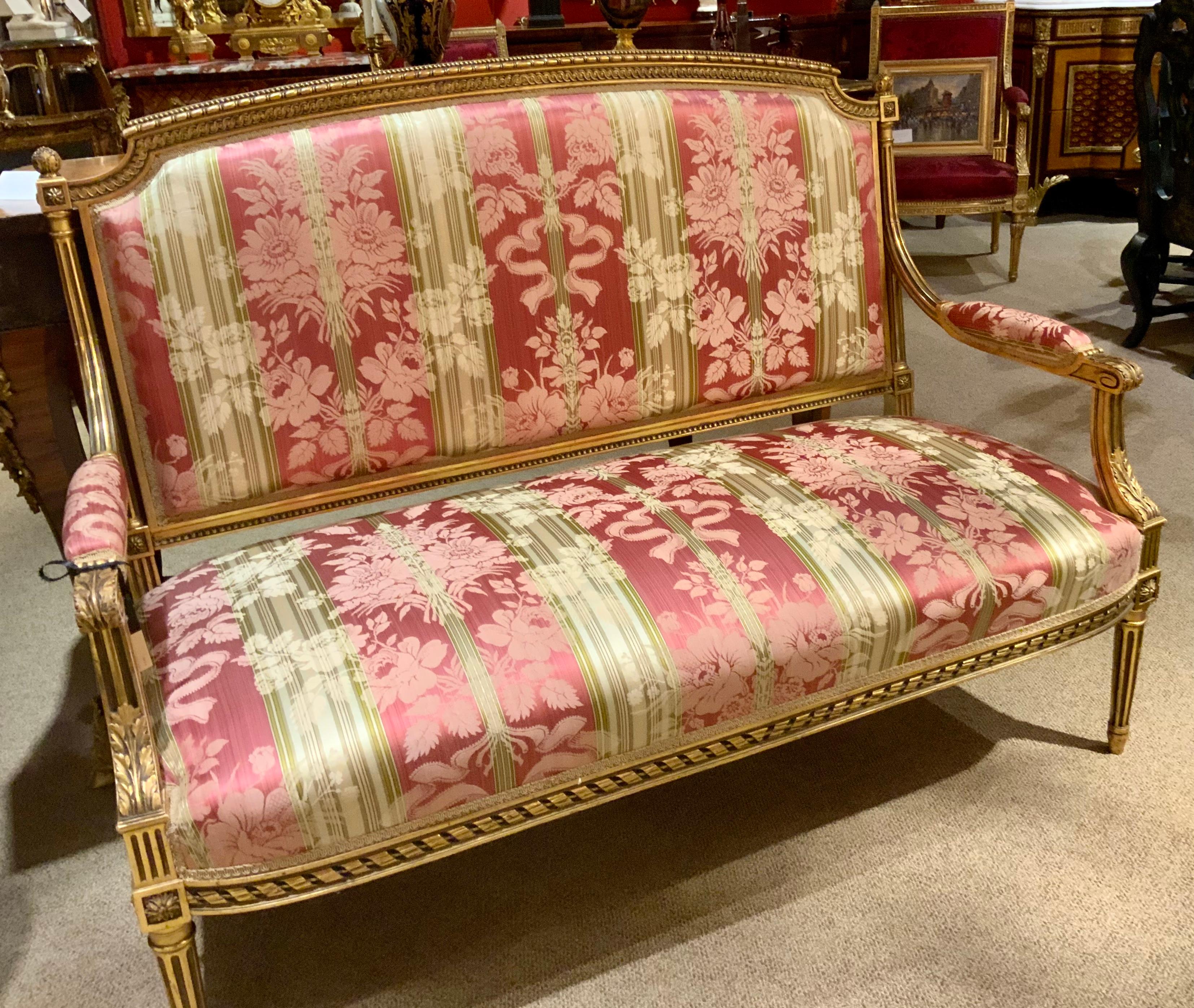 French Louis XVI-Style Giltwood Settee, 19th Century with Domed Back For Sale