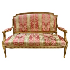Louis XVI-Style Giltwood Settee, 19th Century with Domed Back