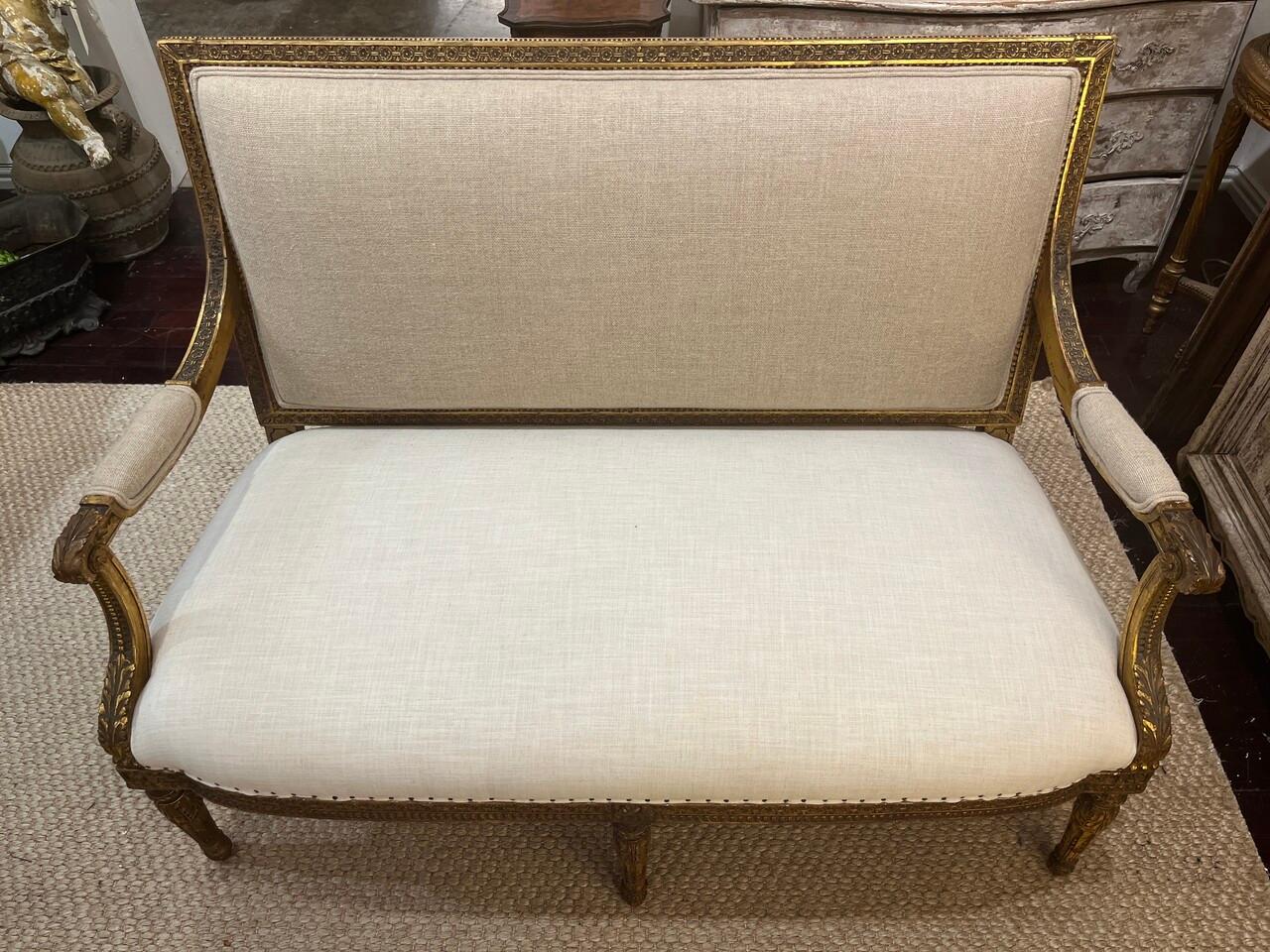 French Louis XVI Style Giltwood Settee For Sale