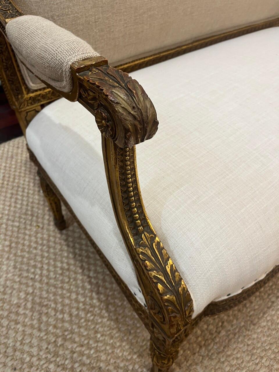 Louis XVI Style Giltwood Settee For Sale 1