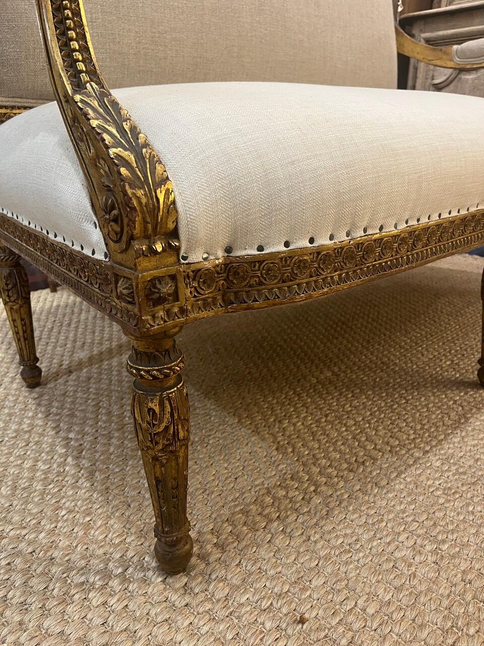 Louis XVI Style Giltwood Settee For Sale 3