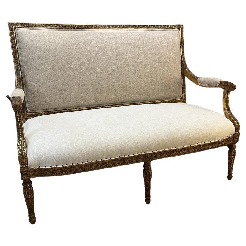 Louis XVI Style Giltwood Settee For Sale