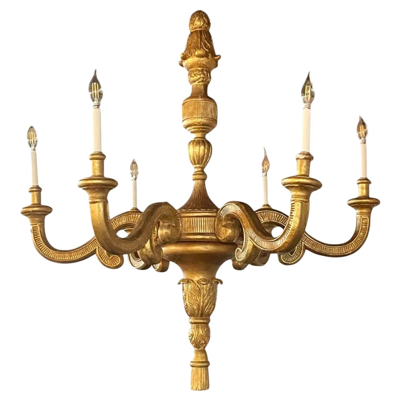 Louis XVI Style, Giltwood, Six Light Large Chandelier, Italy, 1960s