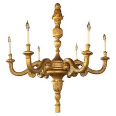 Louis XVI Style, Giltwood, Six Light Large Chandelier, Italy, 1960s
