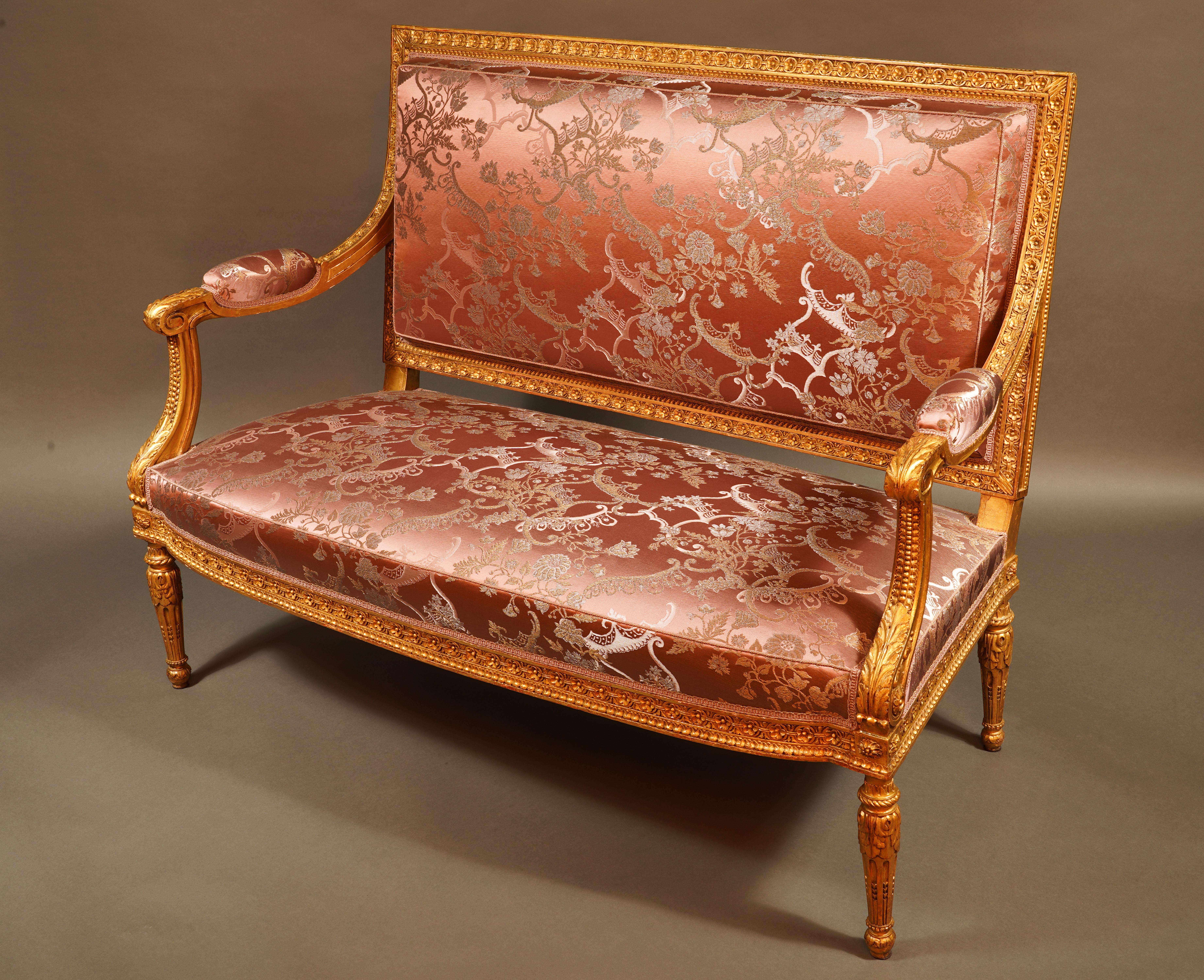 Giltwood-Sofa im Stil Louis XVI nach einem Modell von G. Jacob, Frankreich, CIRCA 1880 (Spätes 19. Jahrhundert) im Angebot