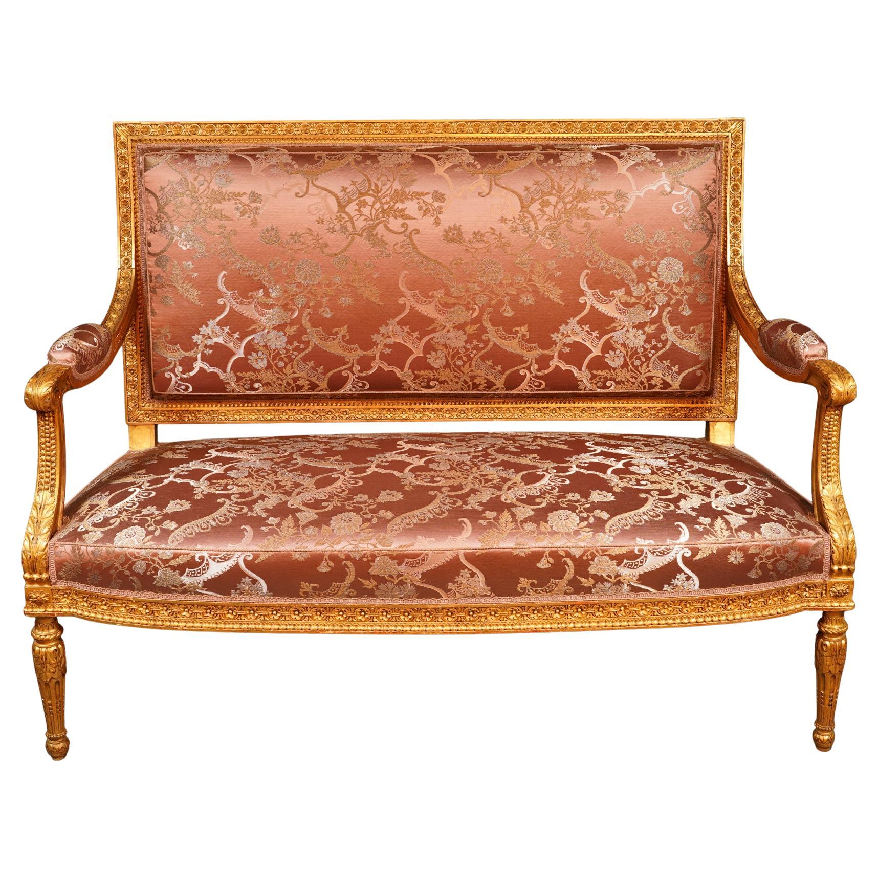 Giltwood-Sofa im Stil Louis XVI nach einem Modell von G. Jacob, Frankreich, CIRCA 1880 im Angebot