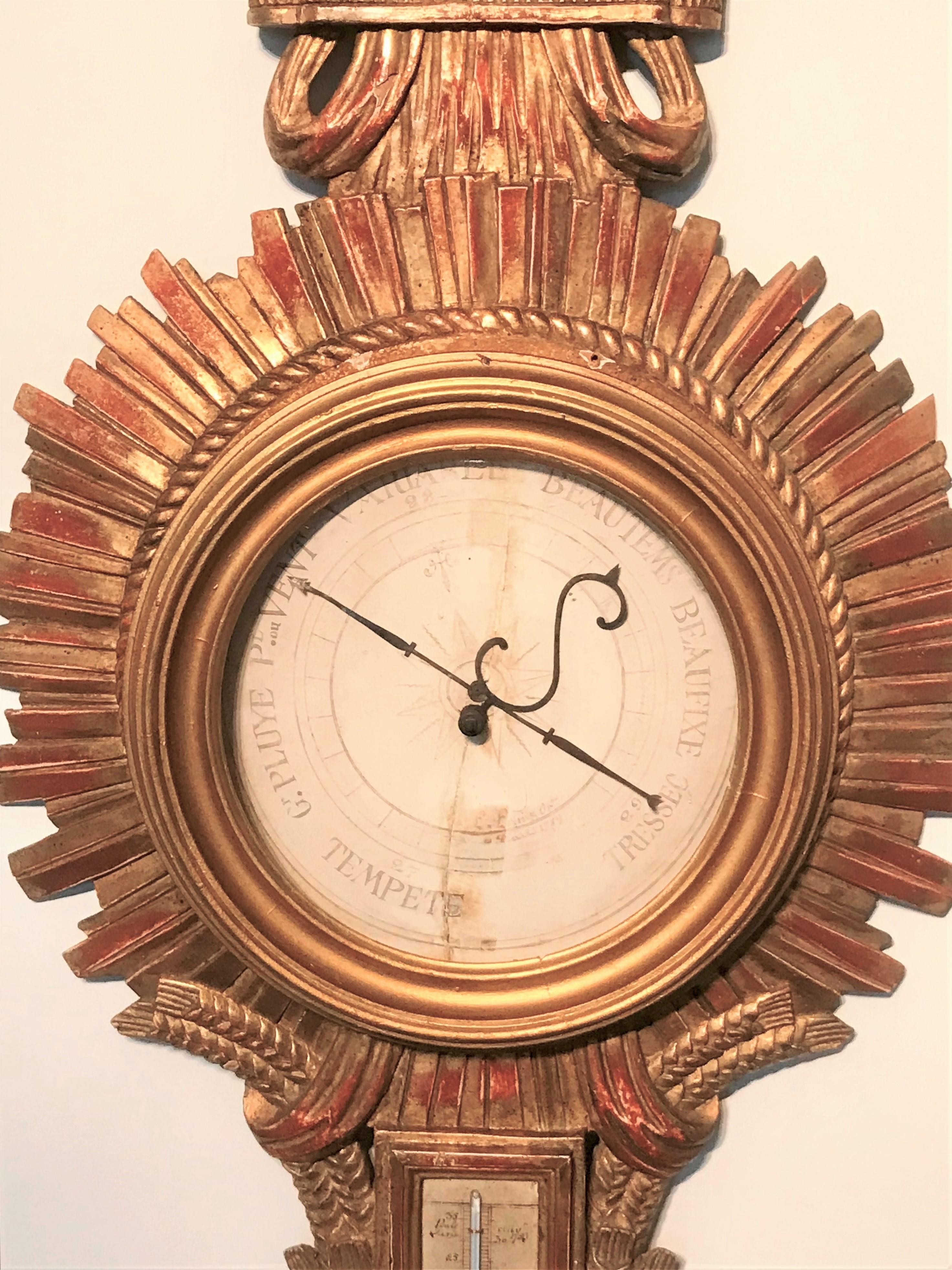 Louis XVI Style Giltwood Sunburst Form Barometer Casing 4