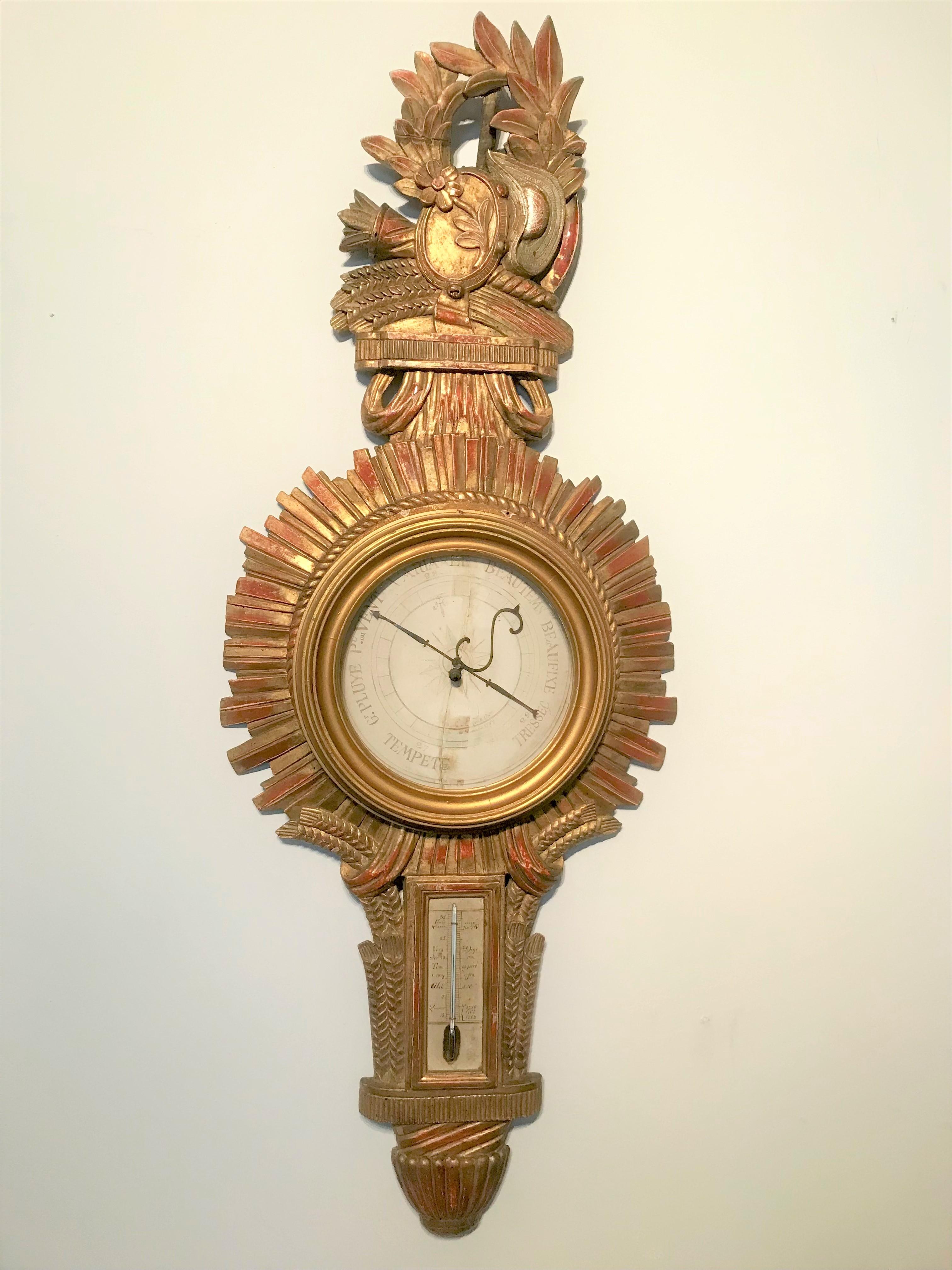 Louis XVI Style Giltwood Sunburst Form Barometer Casing 7