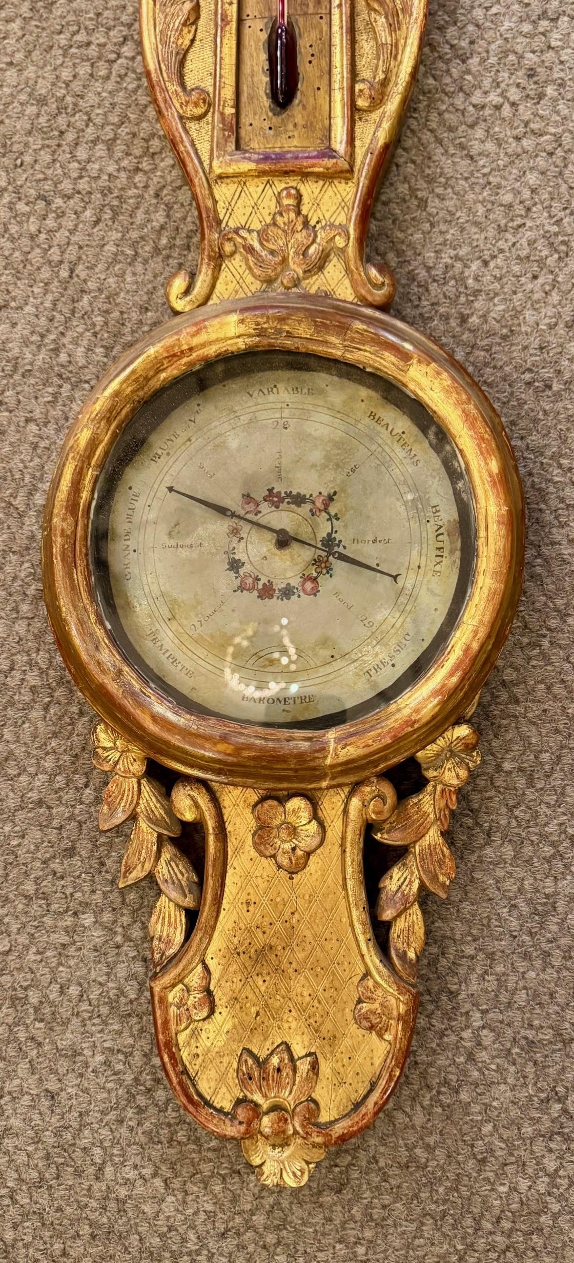 thermomètre / baromètre bois doré de style Louis XVI en vente 4