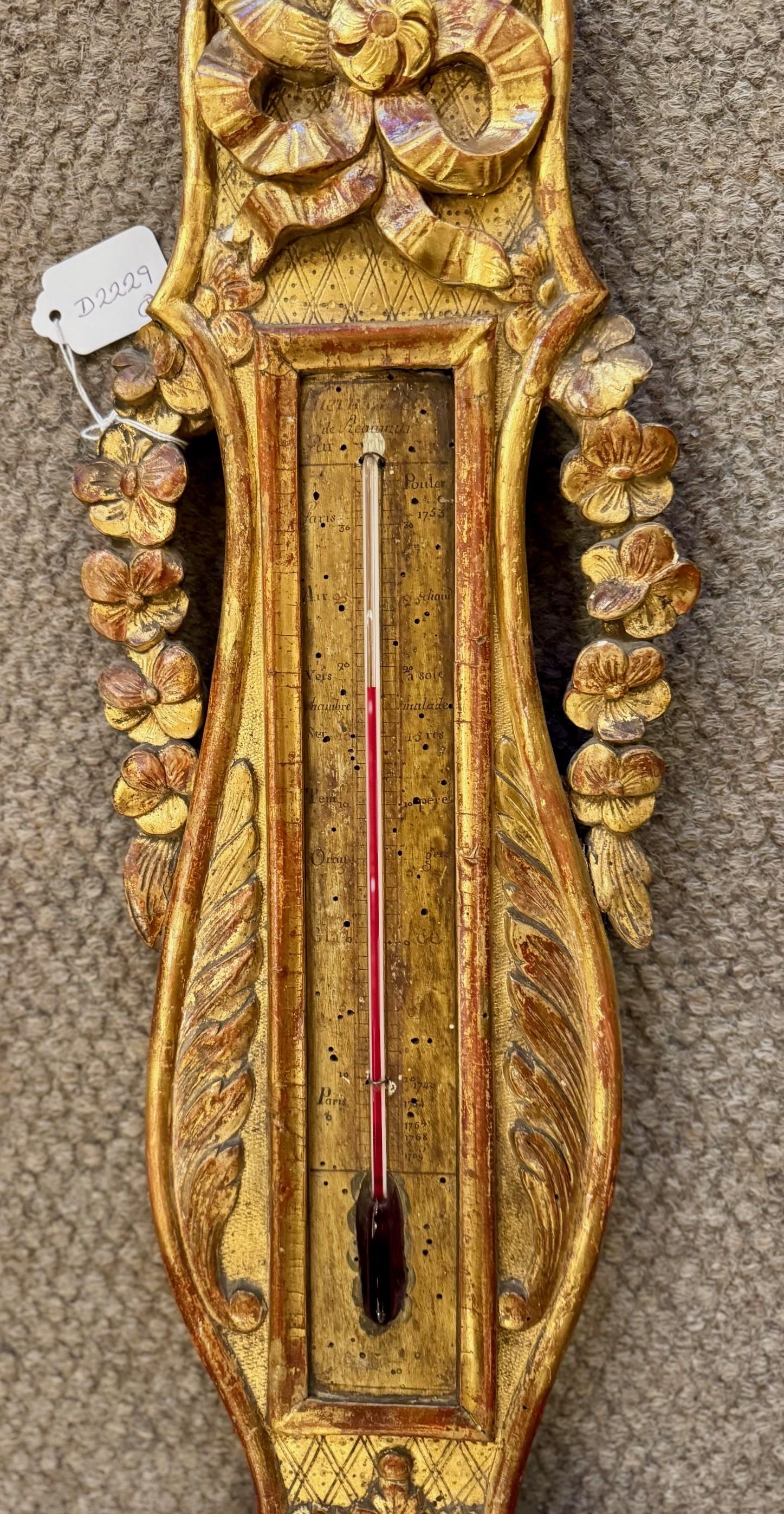 thermomètre / baromètre bois doré de style Louis XVI en vente 6