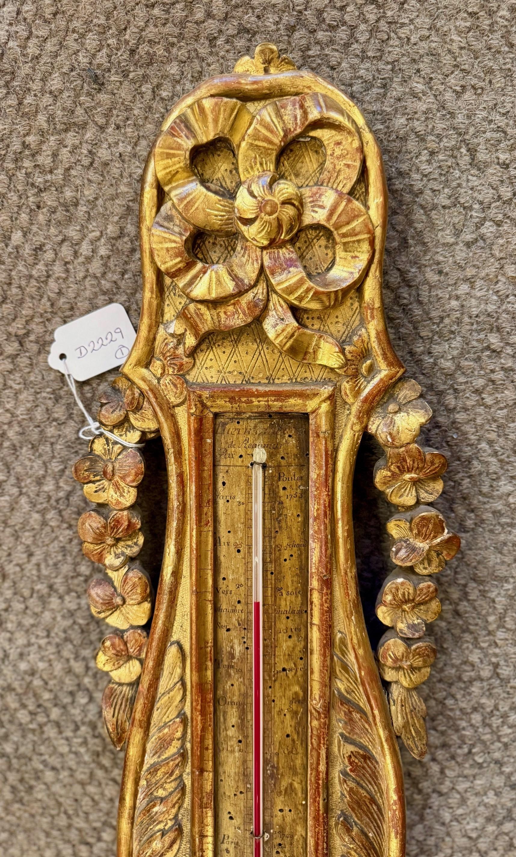 thermomètre / baromètre bois doré de style Louis XVI en vente 7