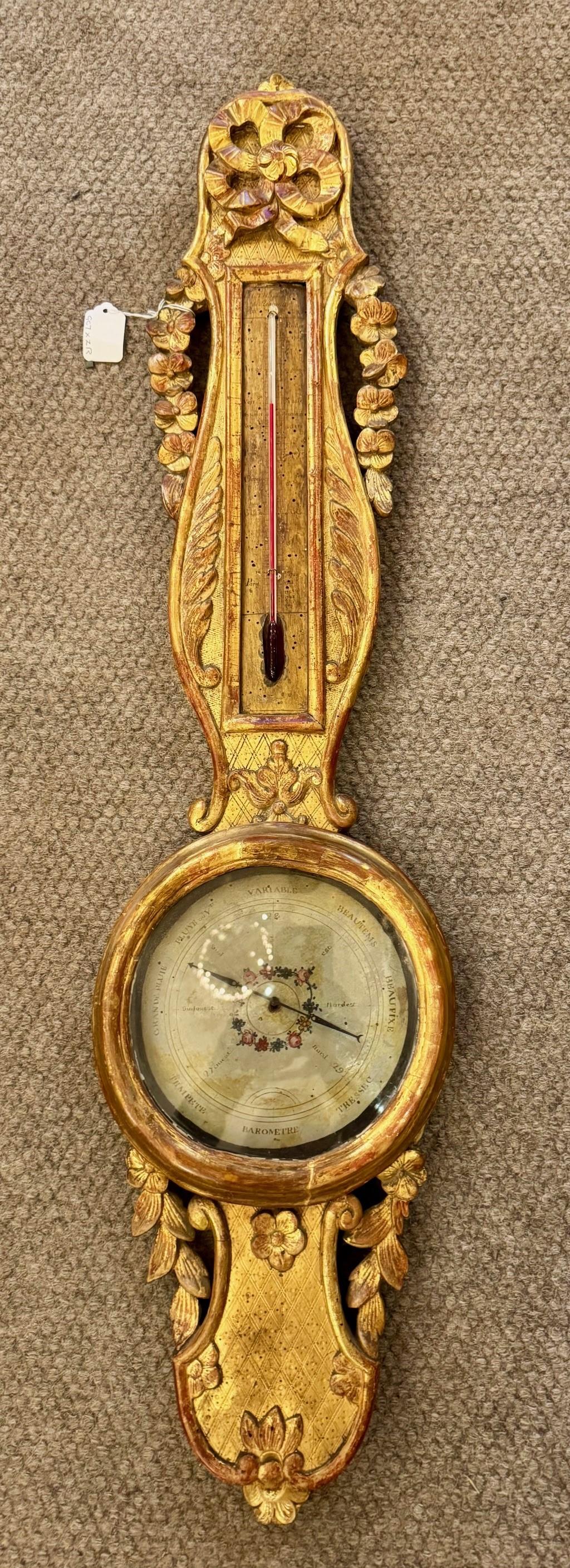 thermomètre / baromètre bois doré de style Louis XVI en vente 3