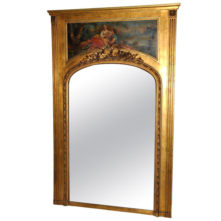 Louis XVI Style Giltwood Trumeau Mirror For Sale