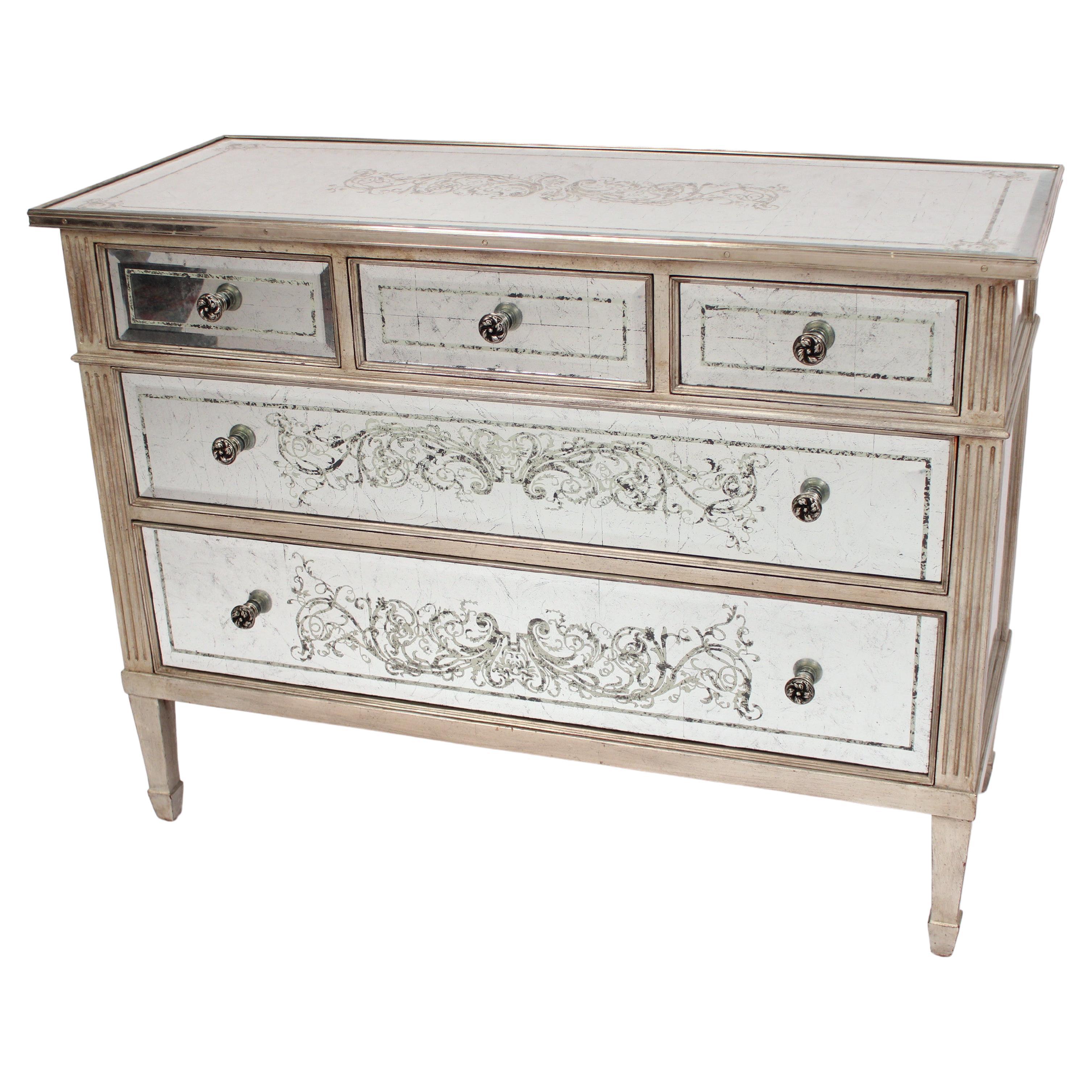 Louis XVI style Mirror Clad Chest of Drawers For Sale