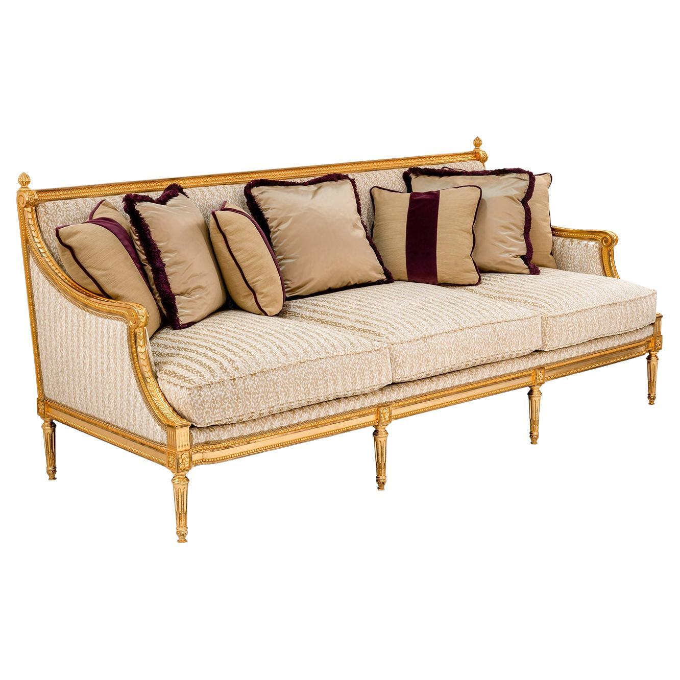 Louis XVI-Style Gold & Beige Sofa For Sale