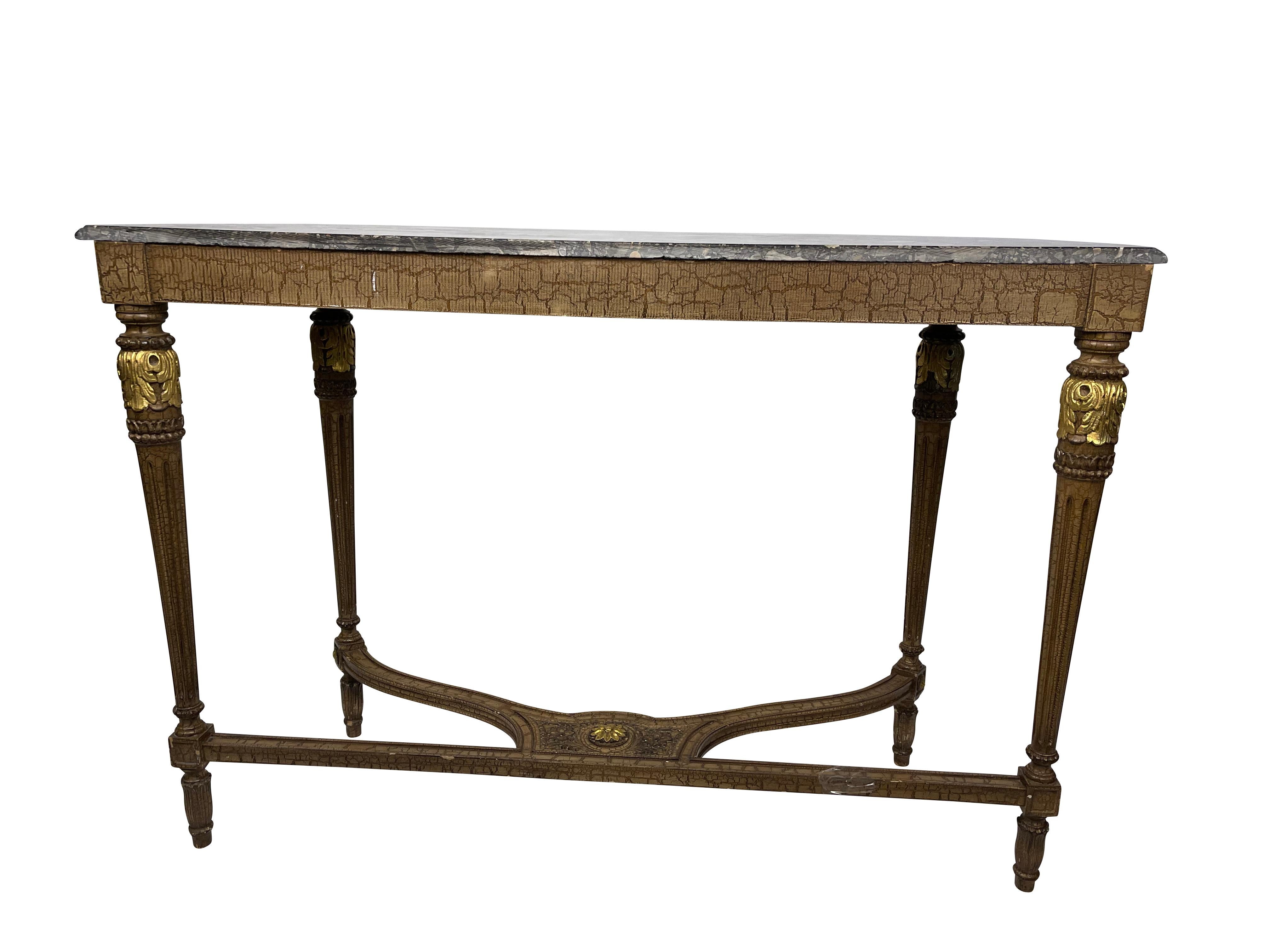 Louis XVI Style Gold Gilt Black Marble Console Table 3