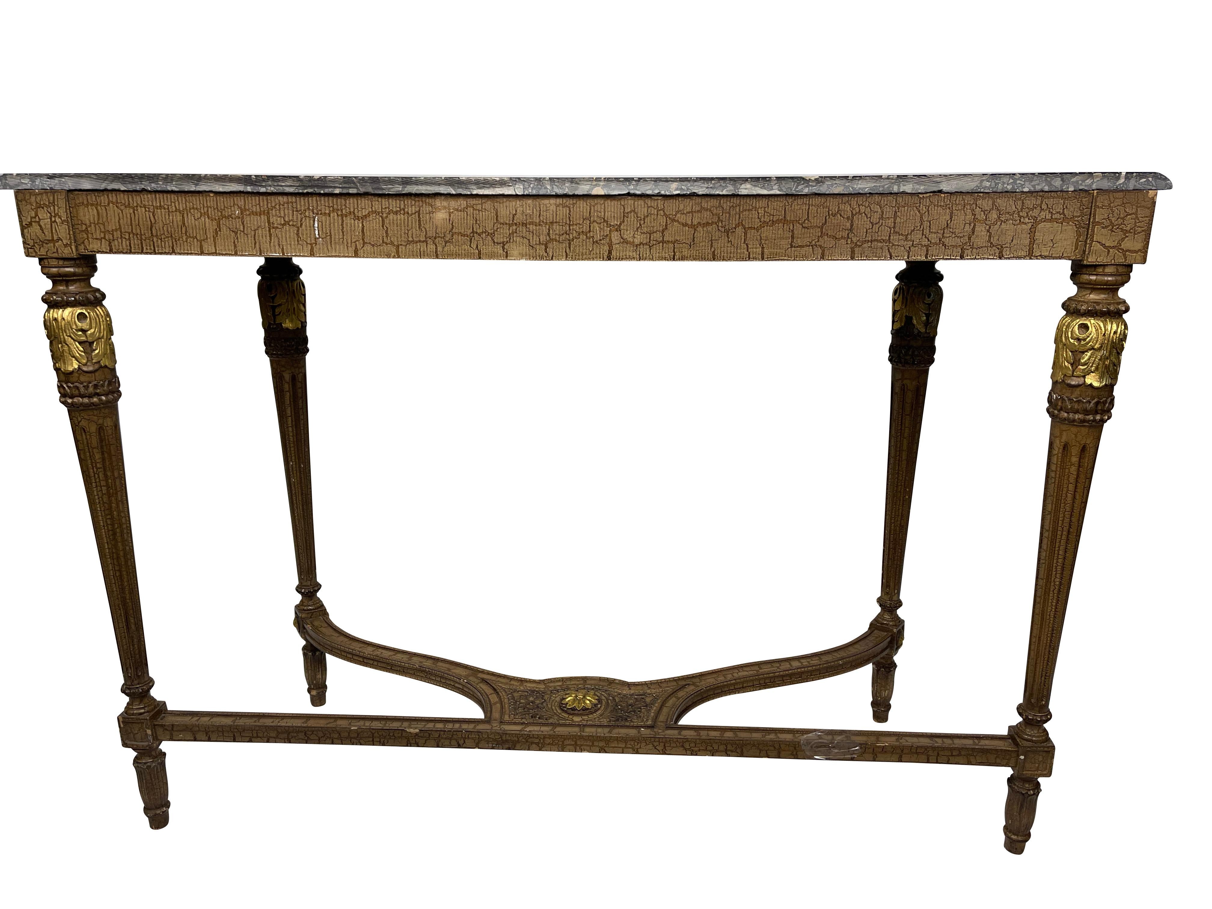 Louis XVI Style Gold Gilt Black Marble Console Table 4