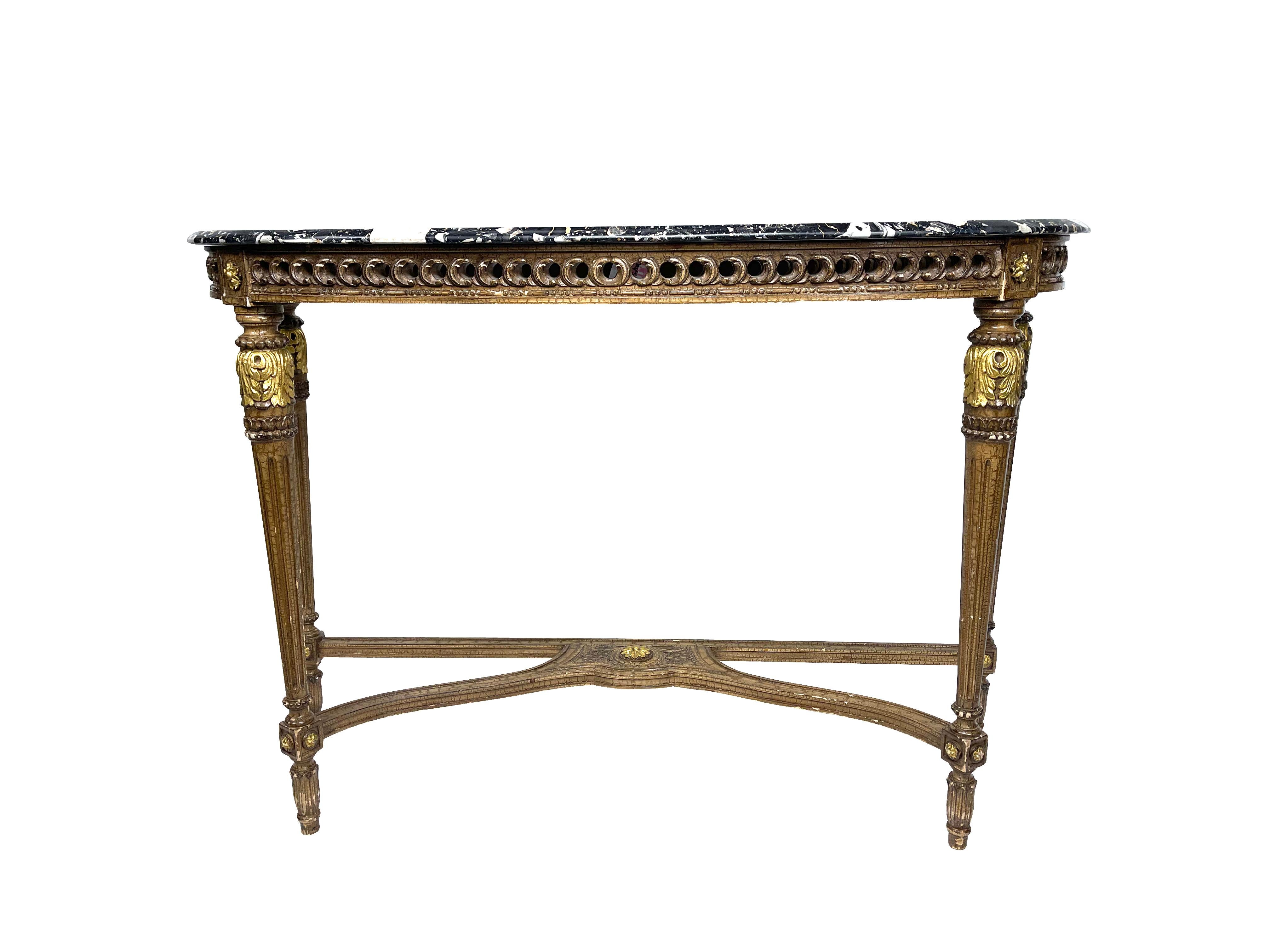 American Louis XVI Style Gold Gilt Black Marble Console Table