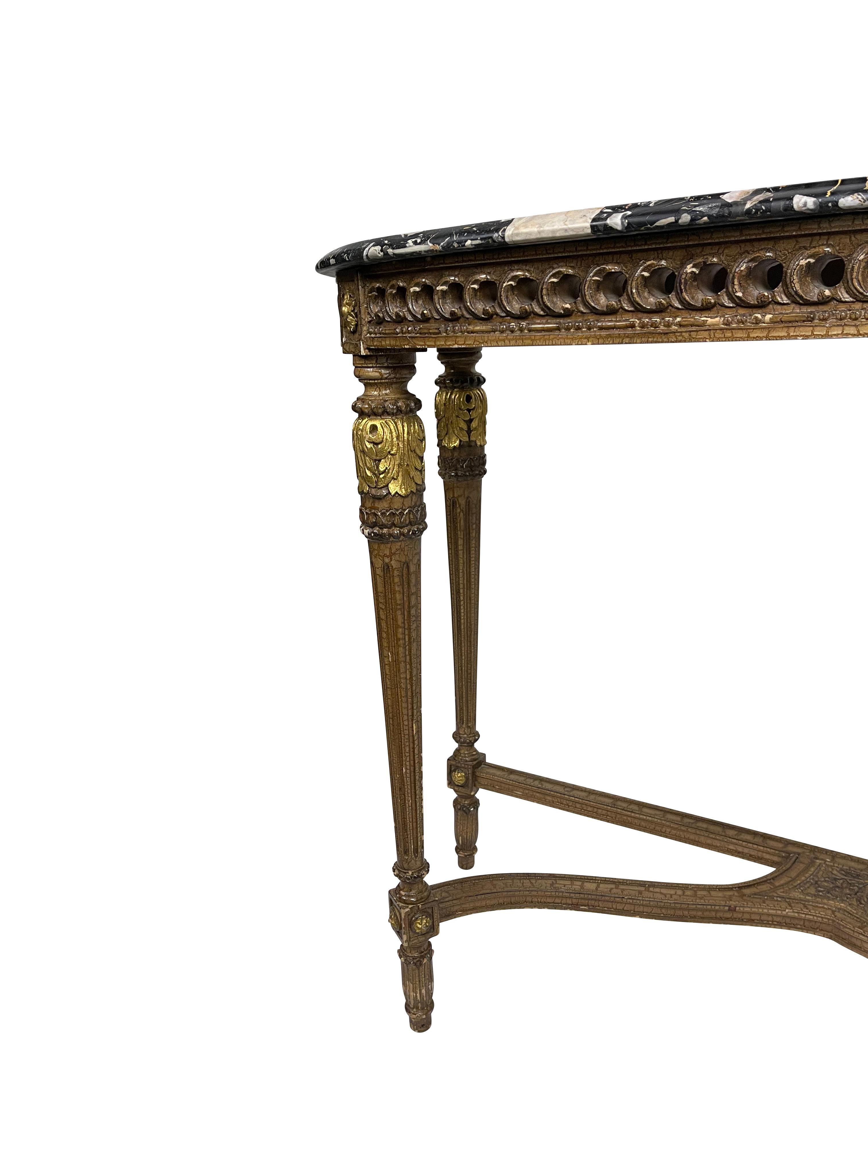 Wood Louis XVI Style Gold Gilt Black Marble Console Table