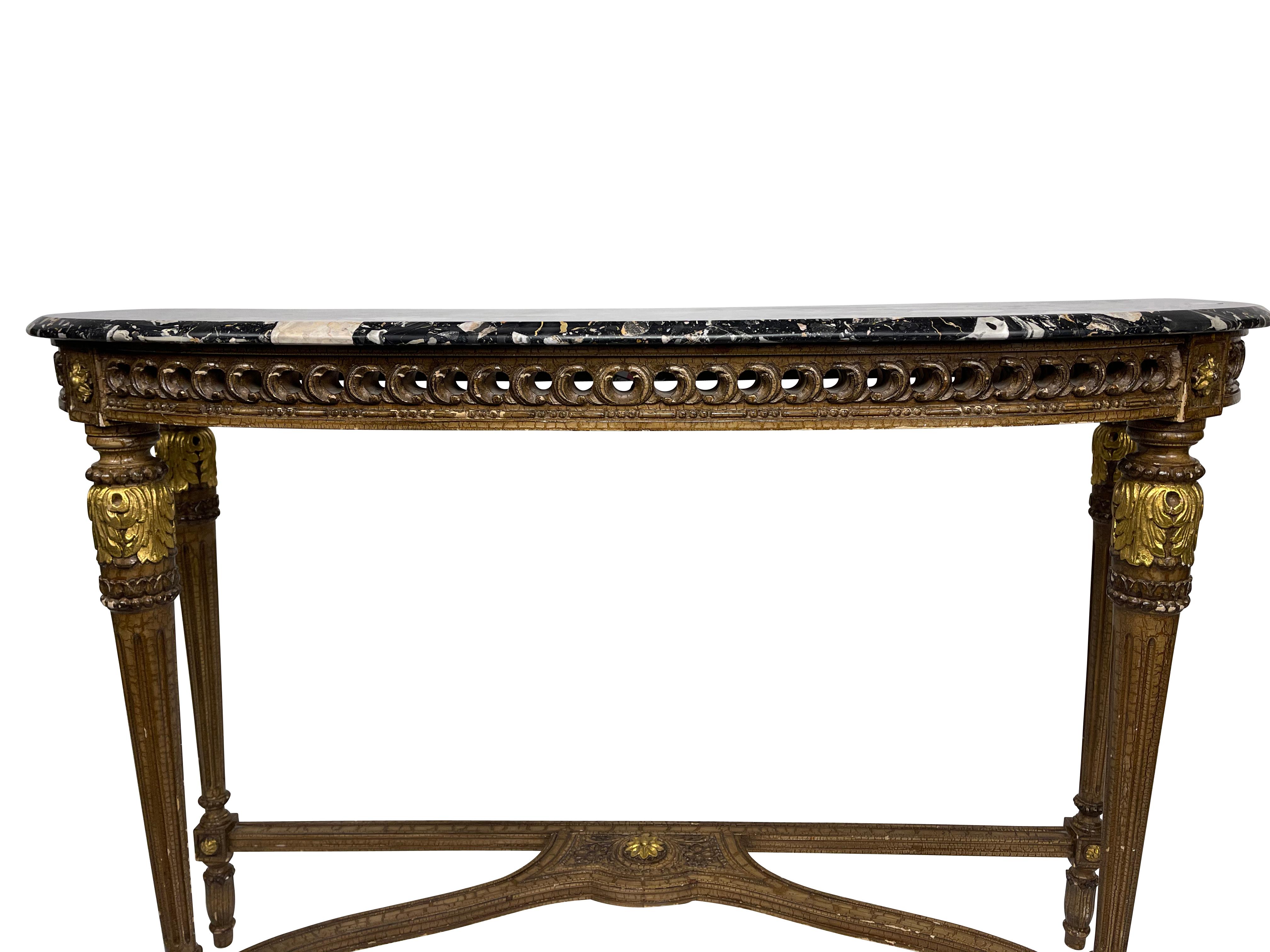 Louis XVI Style Gold Gilt Black Marble Console Table 1